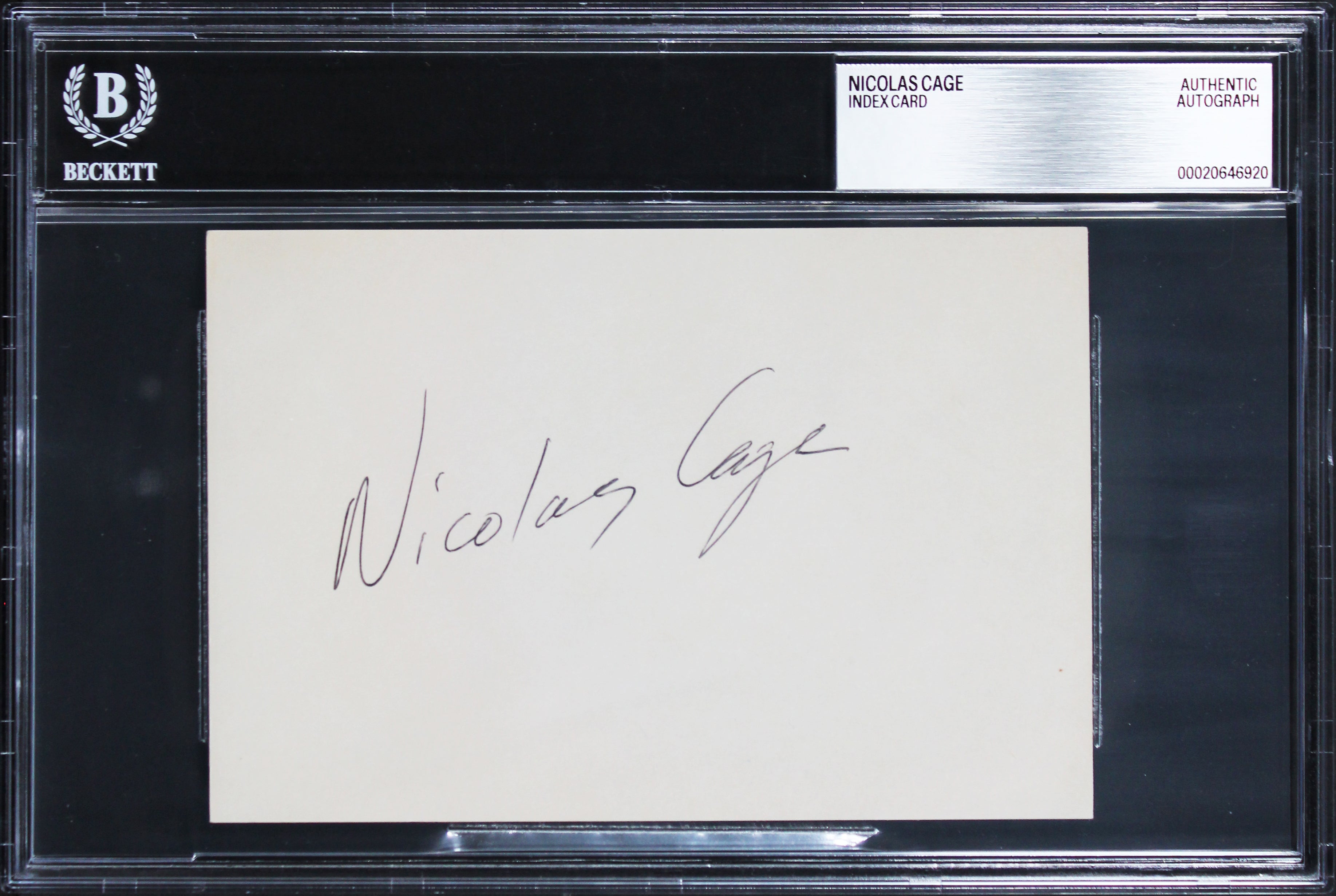 Nicolas Cage National Treasure Authentic 4x6 Index Card Autographed BAS Slabbed