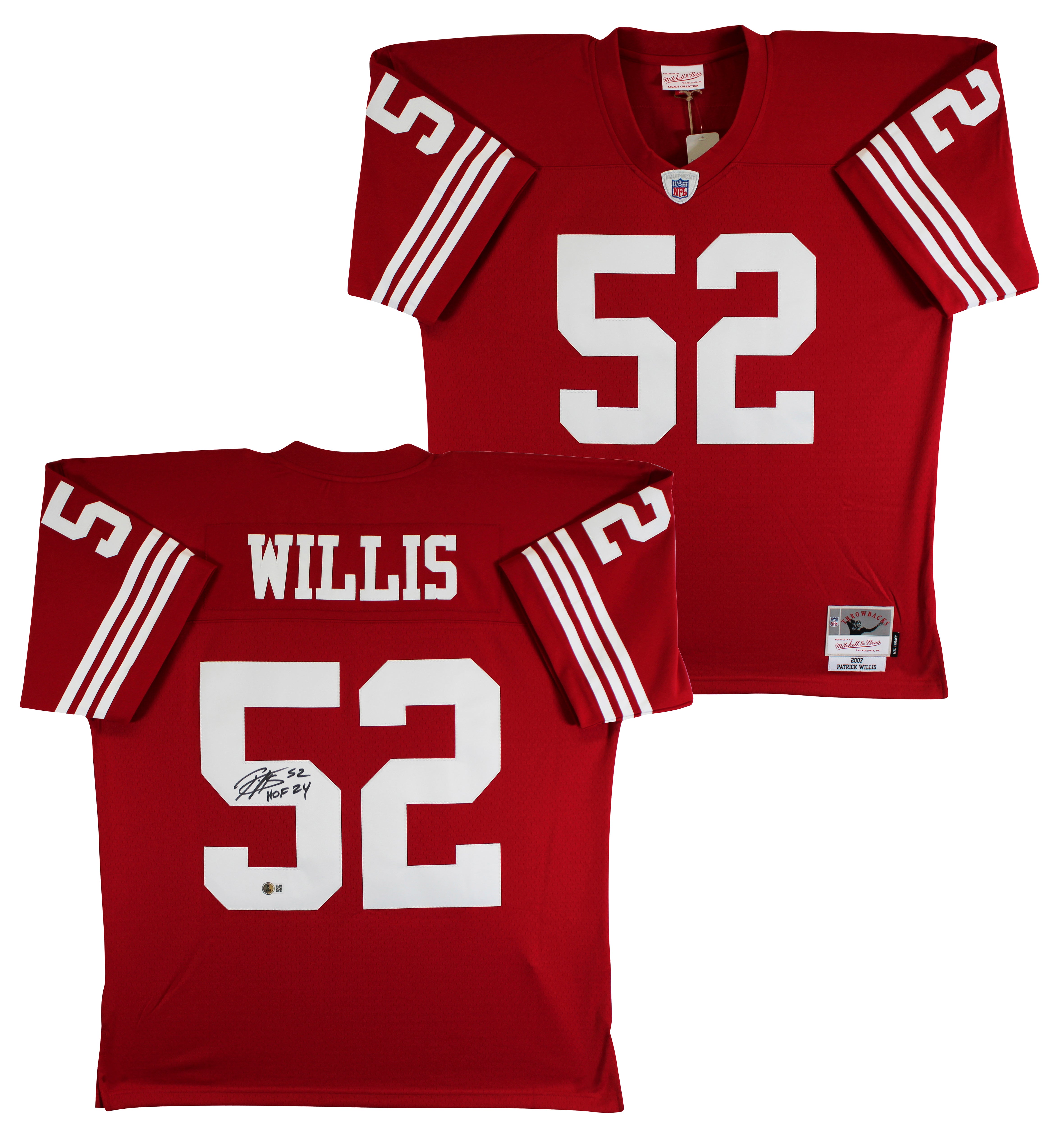 49ers Patrick Willis "HOF 24" Signed Red Mitchell & Ness Jersey BAS Witnessed
