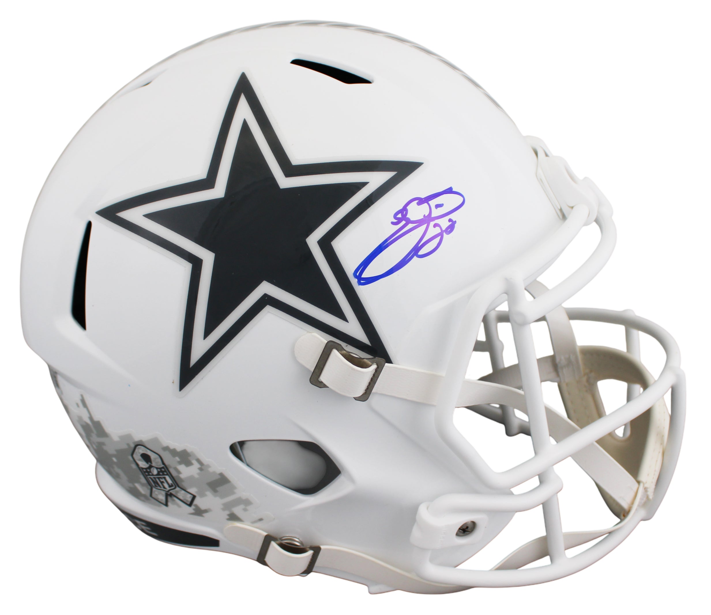 Cowboys Emmitt Smith Signed STS III F/S Speed Rep Helmet W/ Case W/ Blue Sig BAS