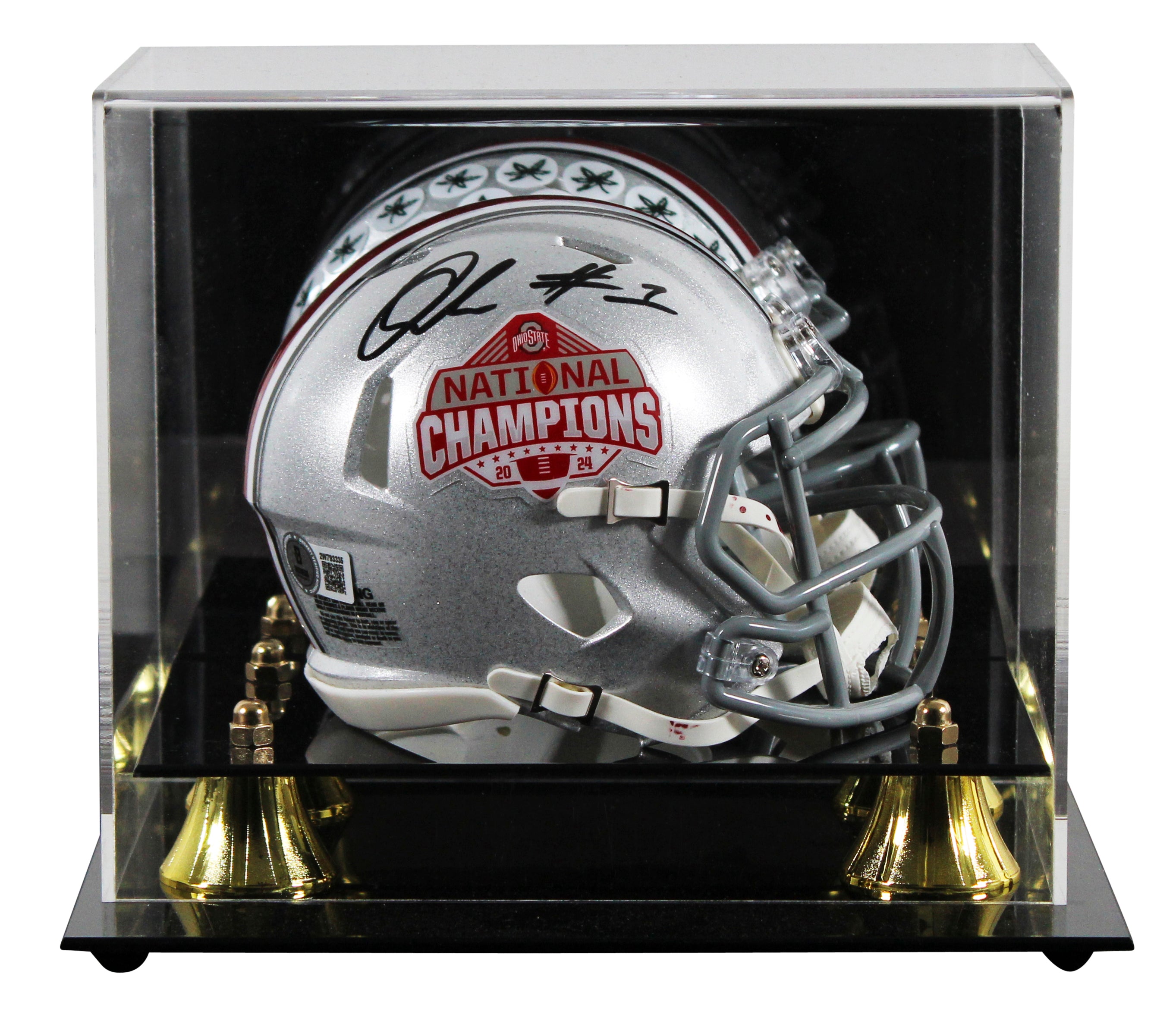 OSU Quinshon Judkins Signed 2024 National Champs Speed Mini Helmet W/ Case BAS W
