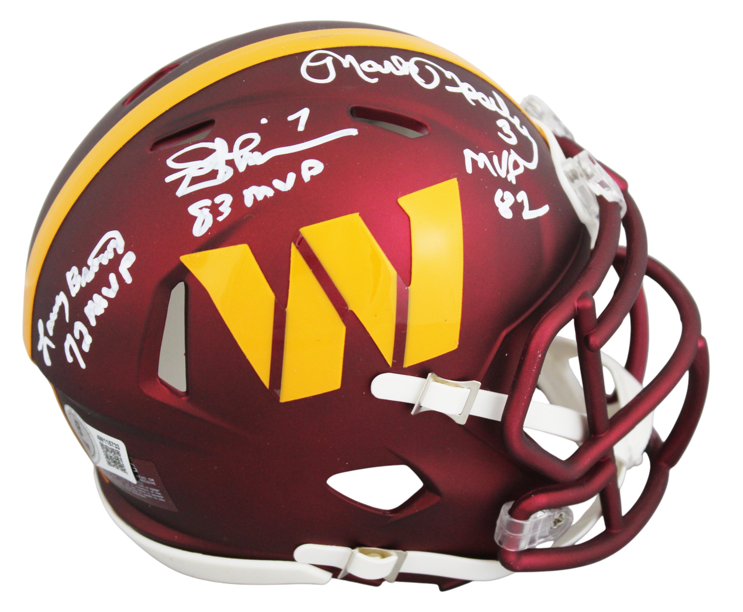Commanders (3) Theismann, Moseley & Brown Signed Speed Mini Helmet W/ Case BAS W