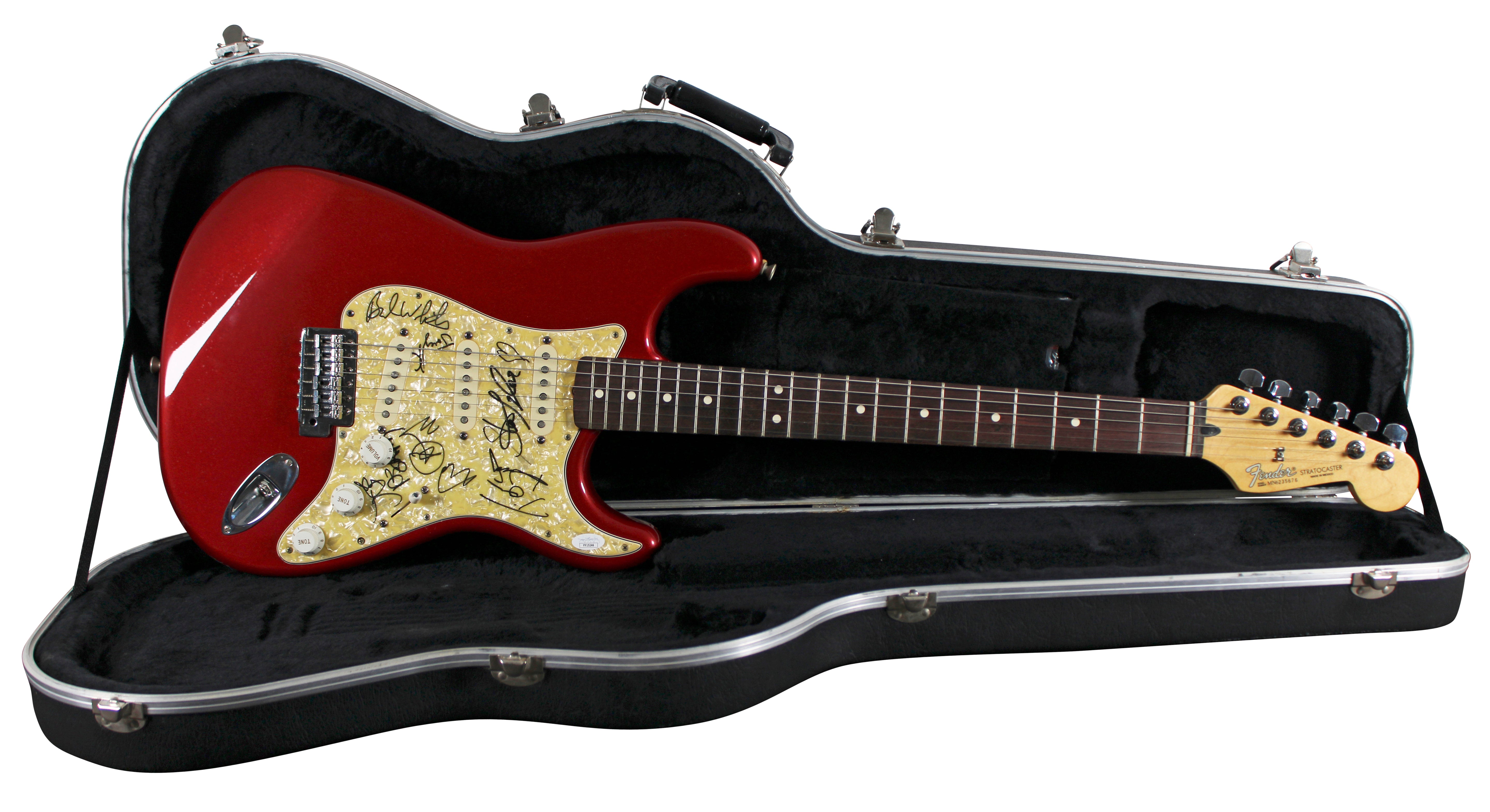 Aerosmith (5) Tyler, Perry, Whitford +2 Signed Fender Squier Guitar JSA #YY15246