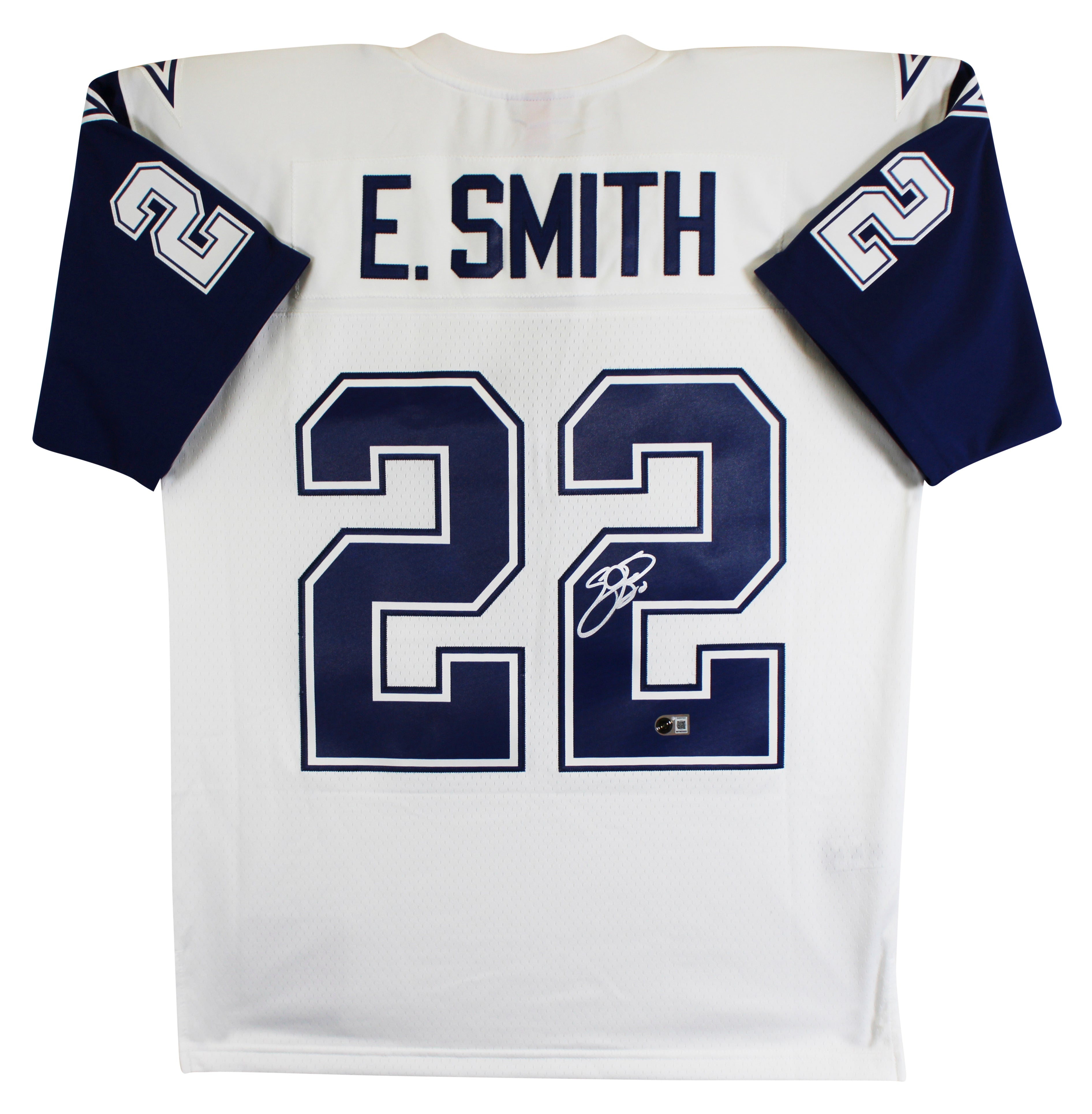 Cowboys Emmitt Smith Signed White Thanksgiving M&N Jersey BAS Witnessed