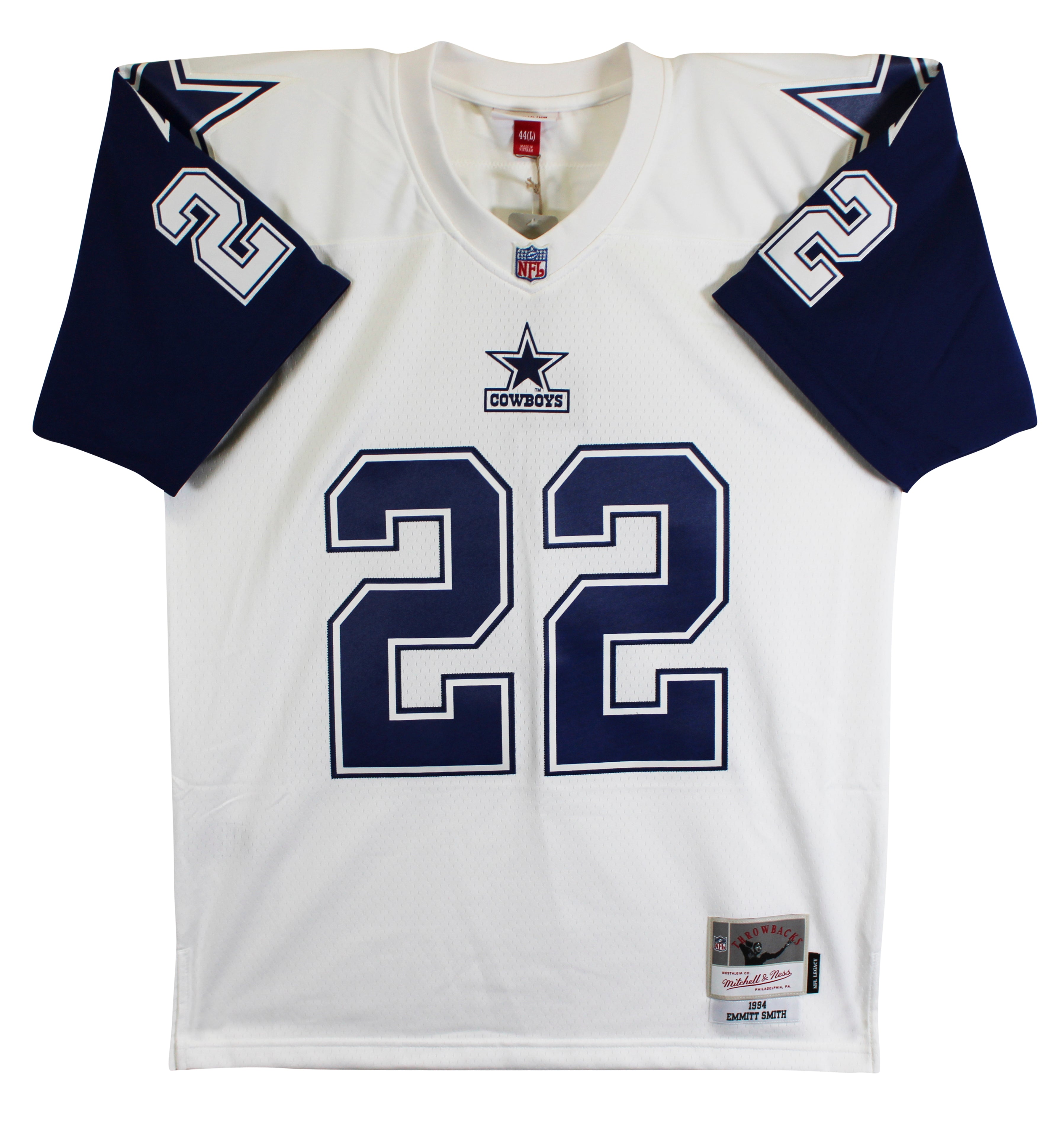 Cowboys Emmitt Smith Signed White Thanksgiving M&N Jersey BAS Witnessed