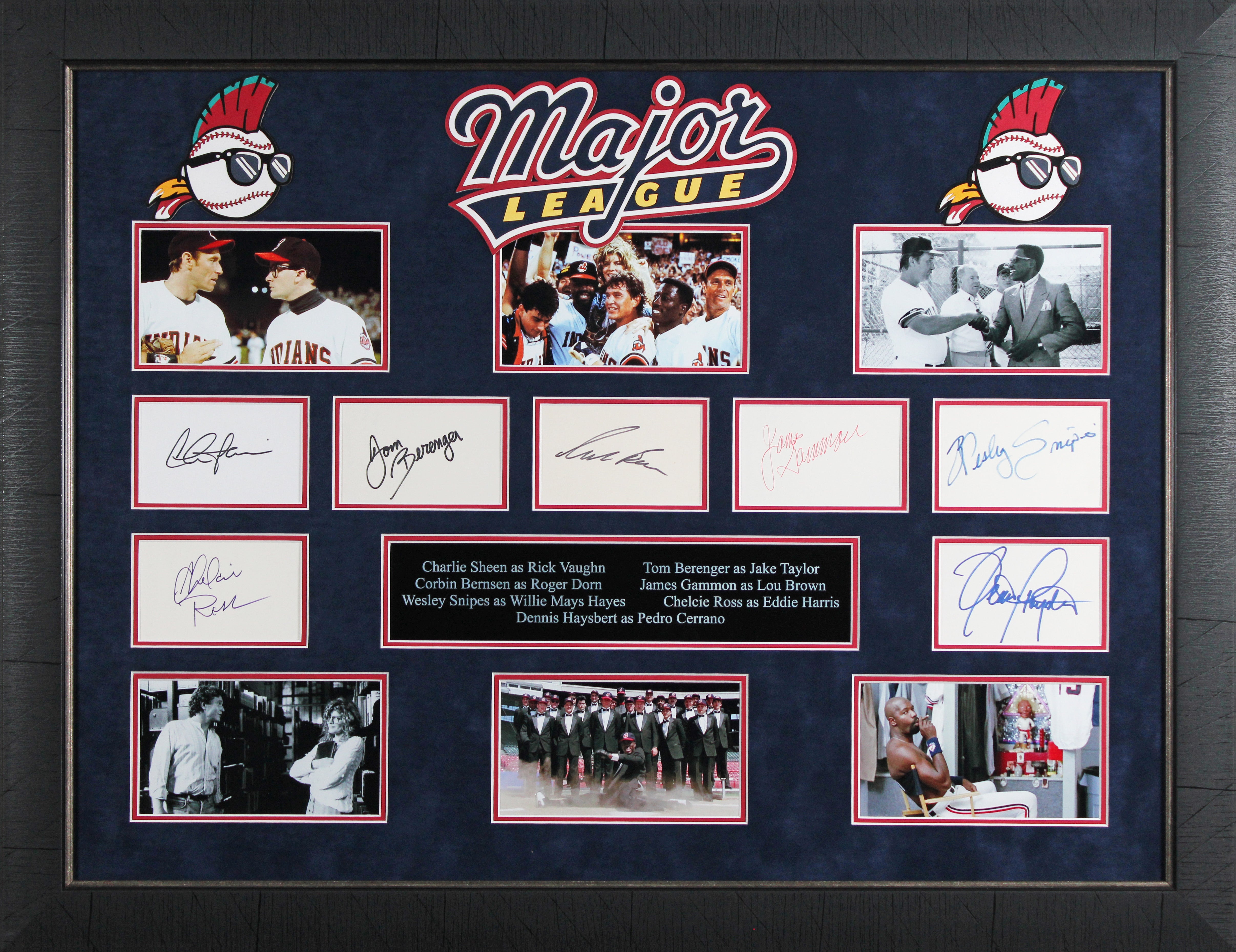 Major League (7) Sheen, Snipes, Berenger, Russo +3 Signed Framed Display BAS LOA