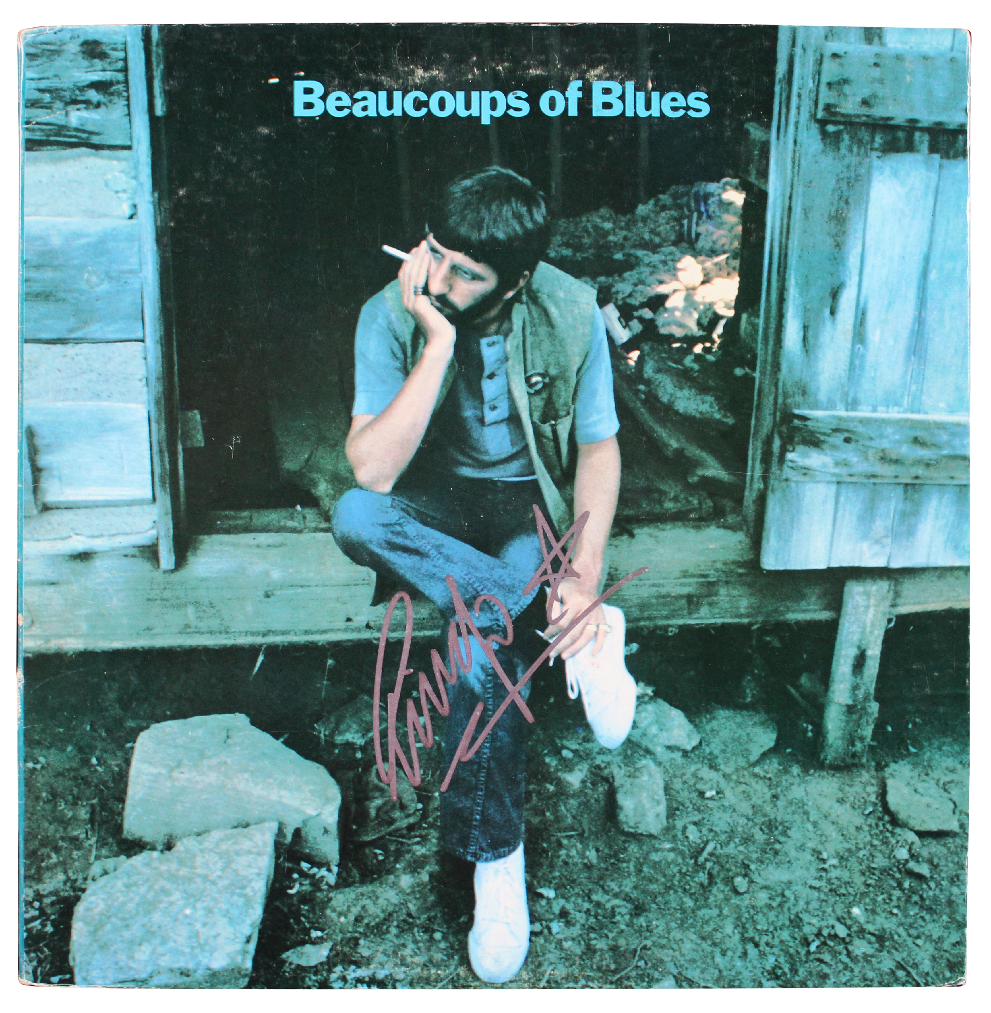 Ringo Starr Signed Beaucoups of Blues Album Cover W/ Vinyl BAS #AE31478