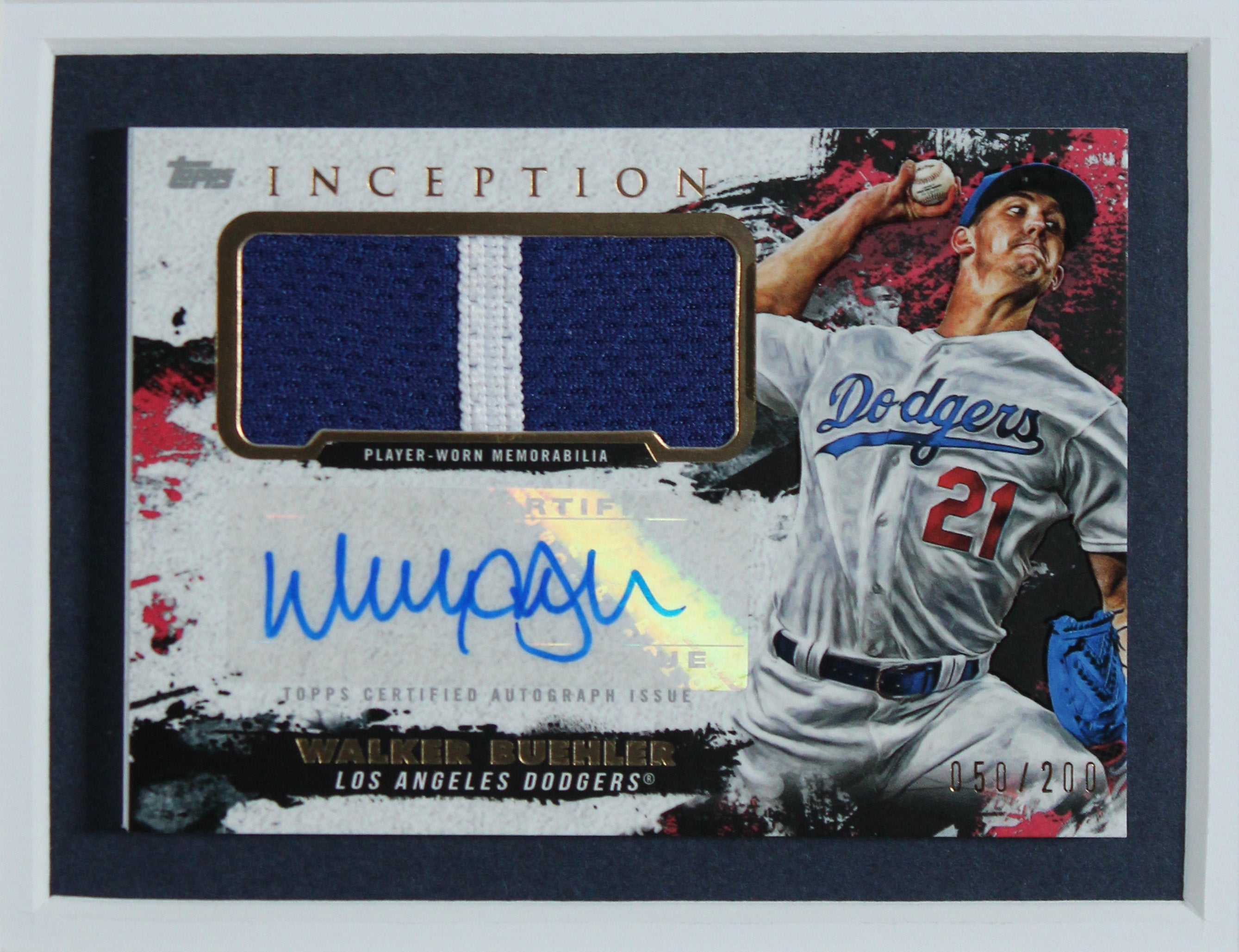 Walker Buehler Signed 2021 Topps Inception Relic Card #50/200 Framed Display