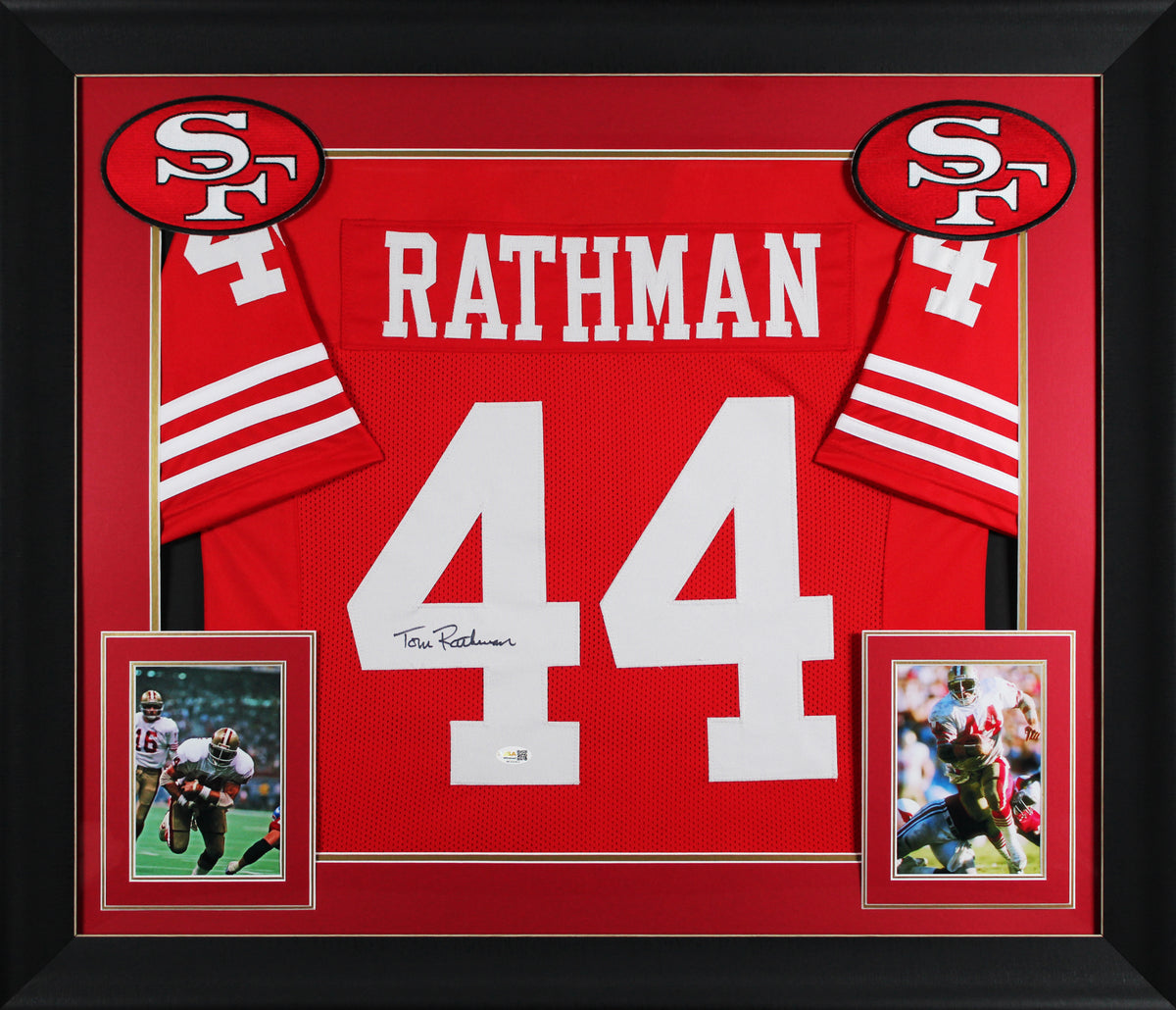 Tom Rathman Authentic Signed Red Pro Style Framed Jersey Autographed JSA Witness