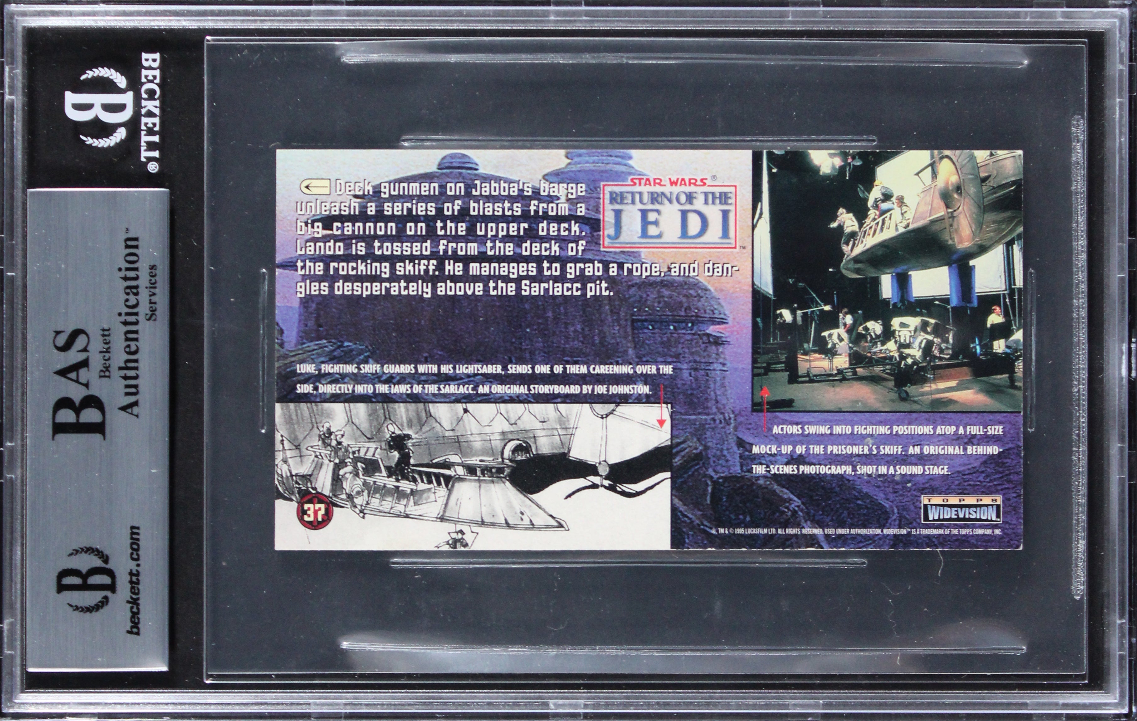 (3) Horrigan, Holt +1 Signed 1996 Star Wars ROTJ Widevision #37 Card BAS Slabbed