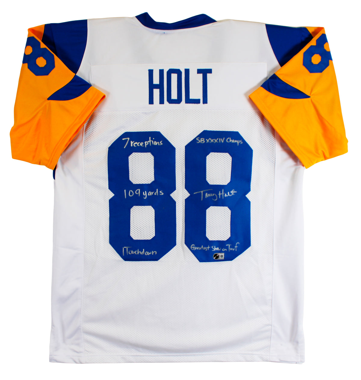 Torry Holt "5x Insc" Signed Rookie Era White Pro Style Jersey BAS Witnessed