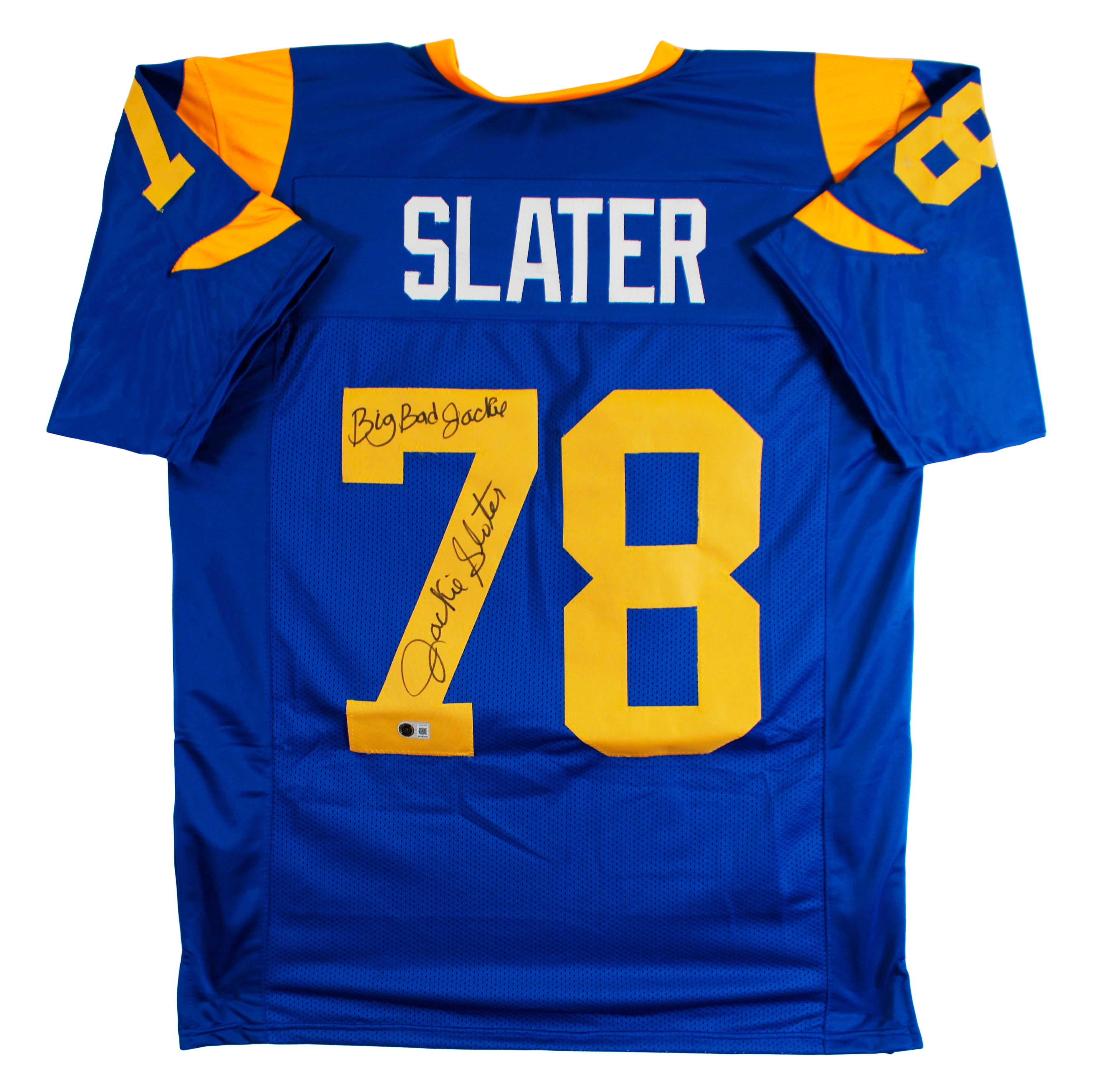 Jackie Slater "Big Bad Jackie" Signed Blue TB Pro Style Jersey BAS Witnessed