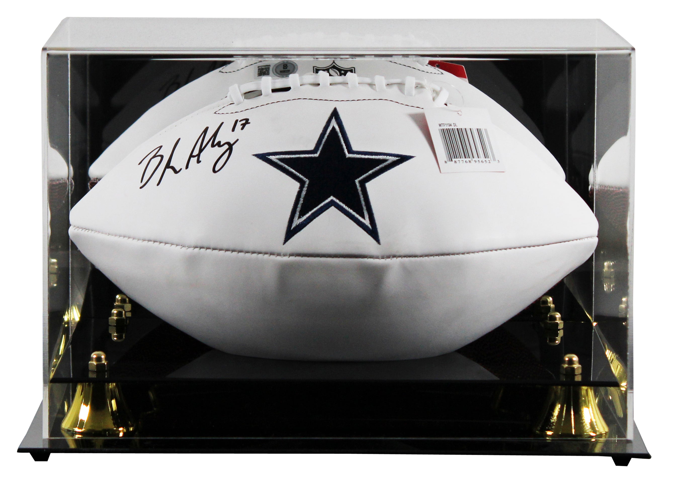 Cowboys Brandon Aubrey Signed Wilson White Panel Logo Football W/ Case BAS Wit