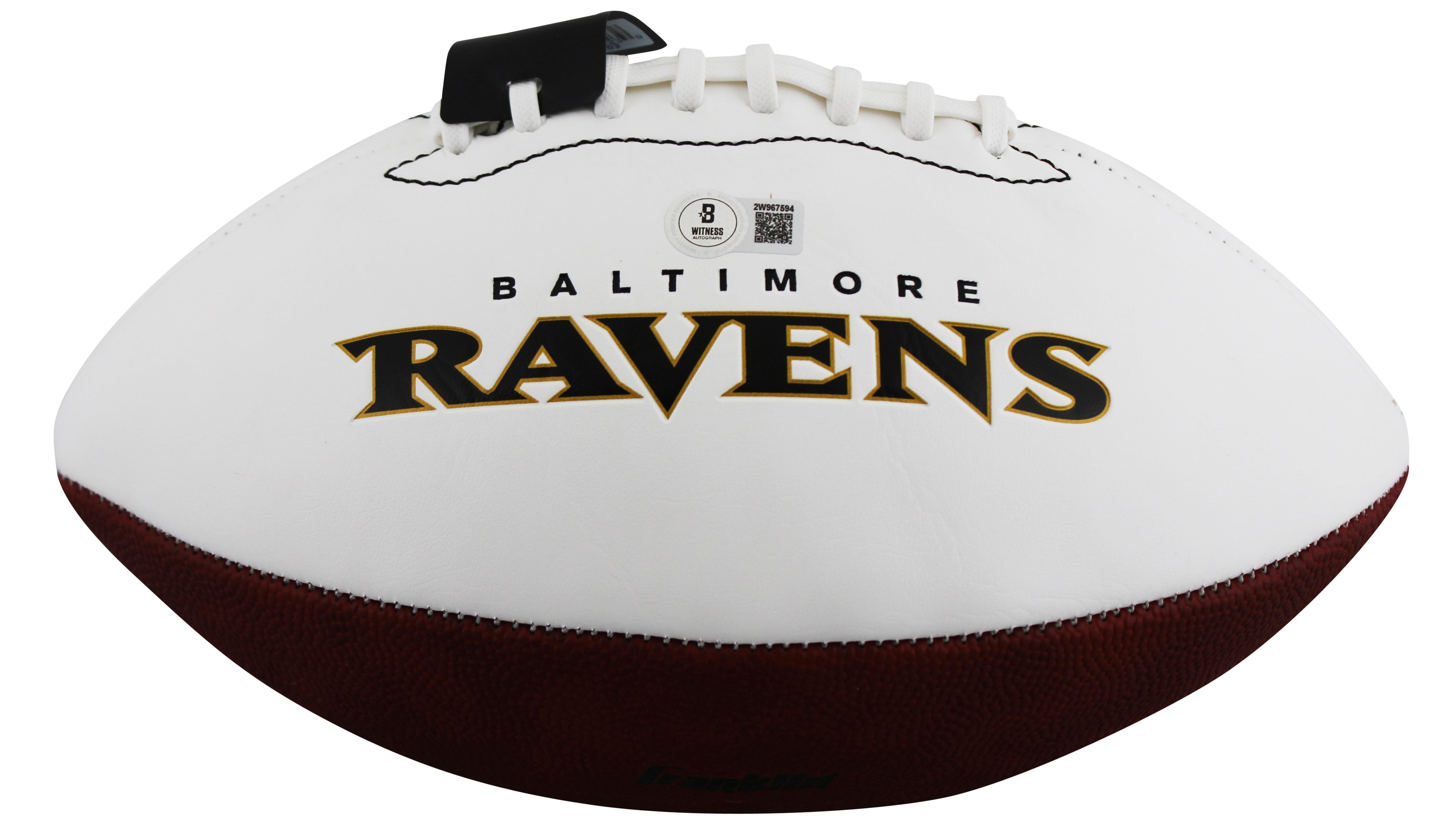 Ravens Ray Lewis Signed Franklin White Panel Logo Football W/ Case BAS Witnessed