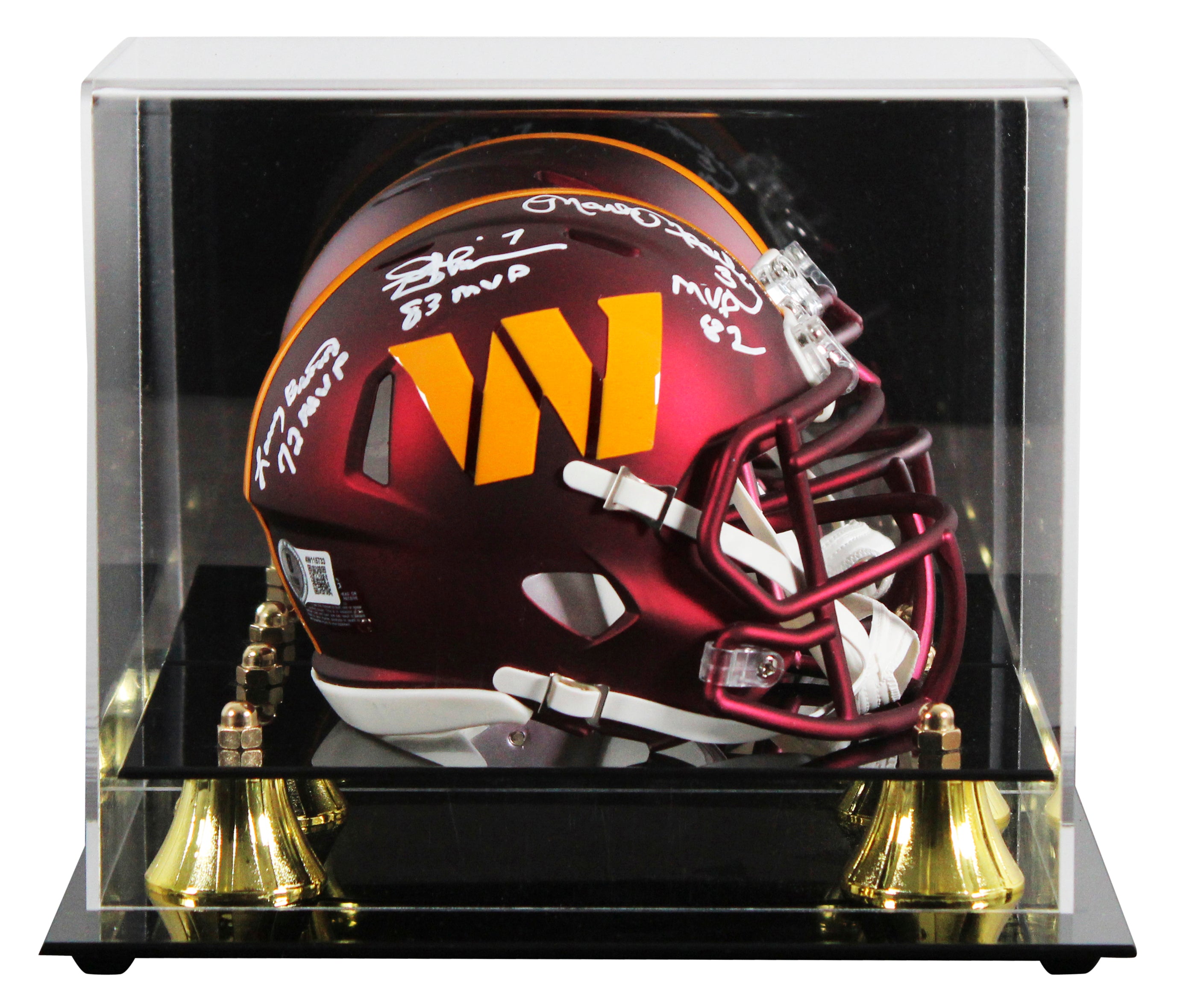Commanders (3) Theismann, Moseley & Brown Signed Speed Mini Helmet W/ Case BAS W