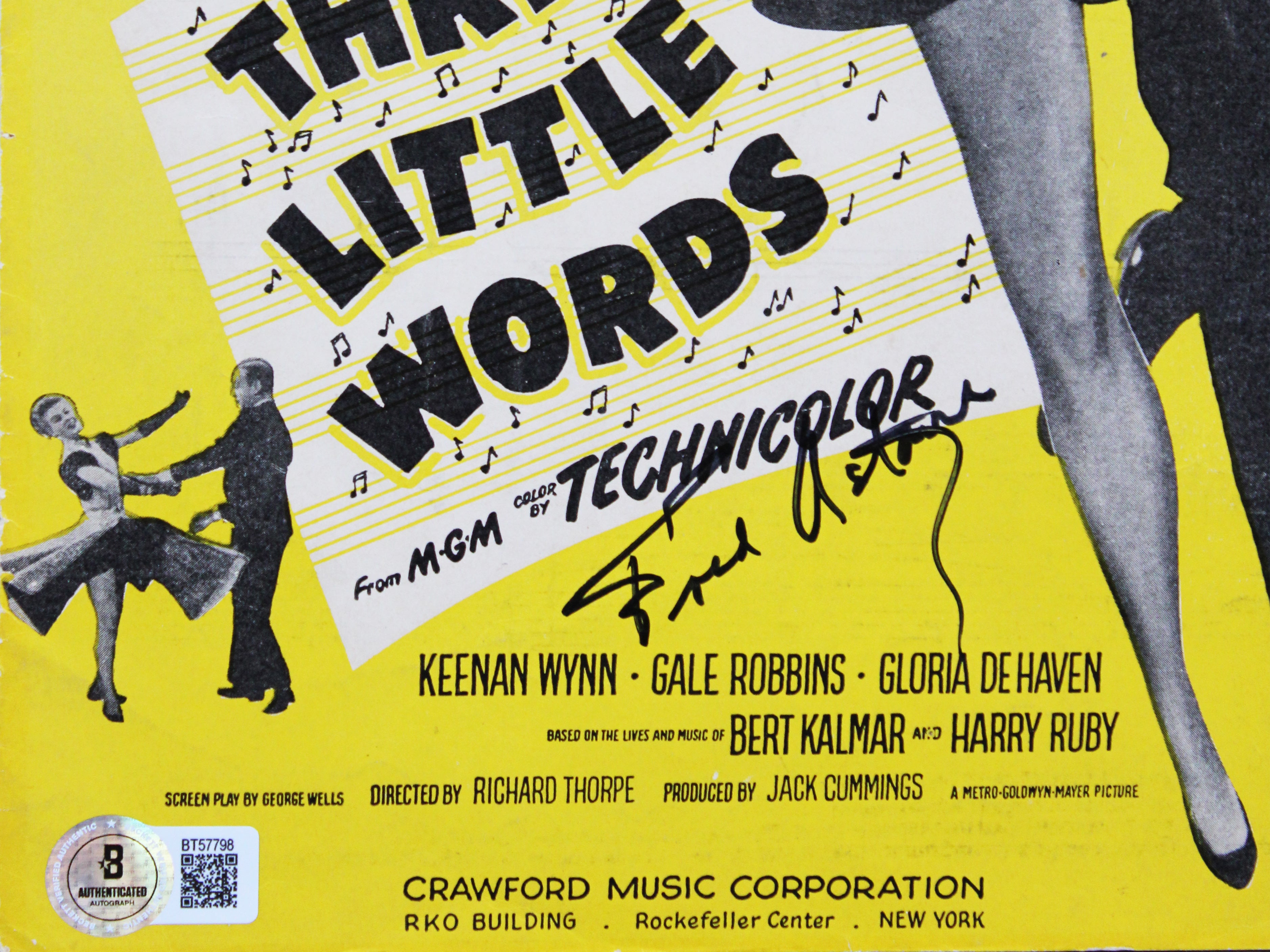 Fred Astaire Authentic Signed 9x12 Three Little Words Music Program BAS #BT57798
