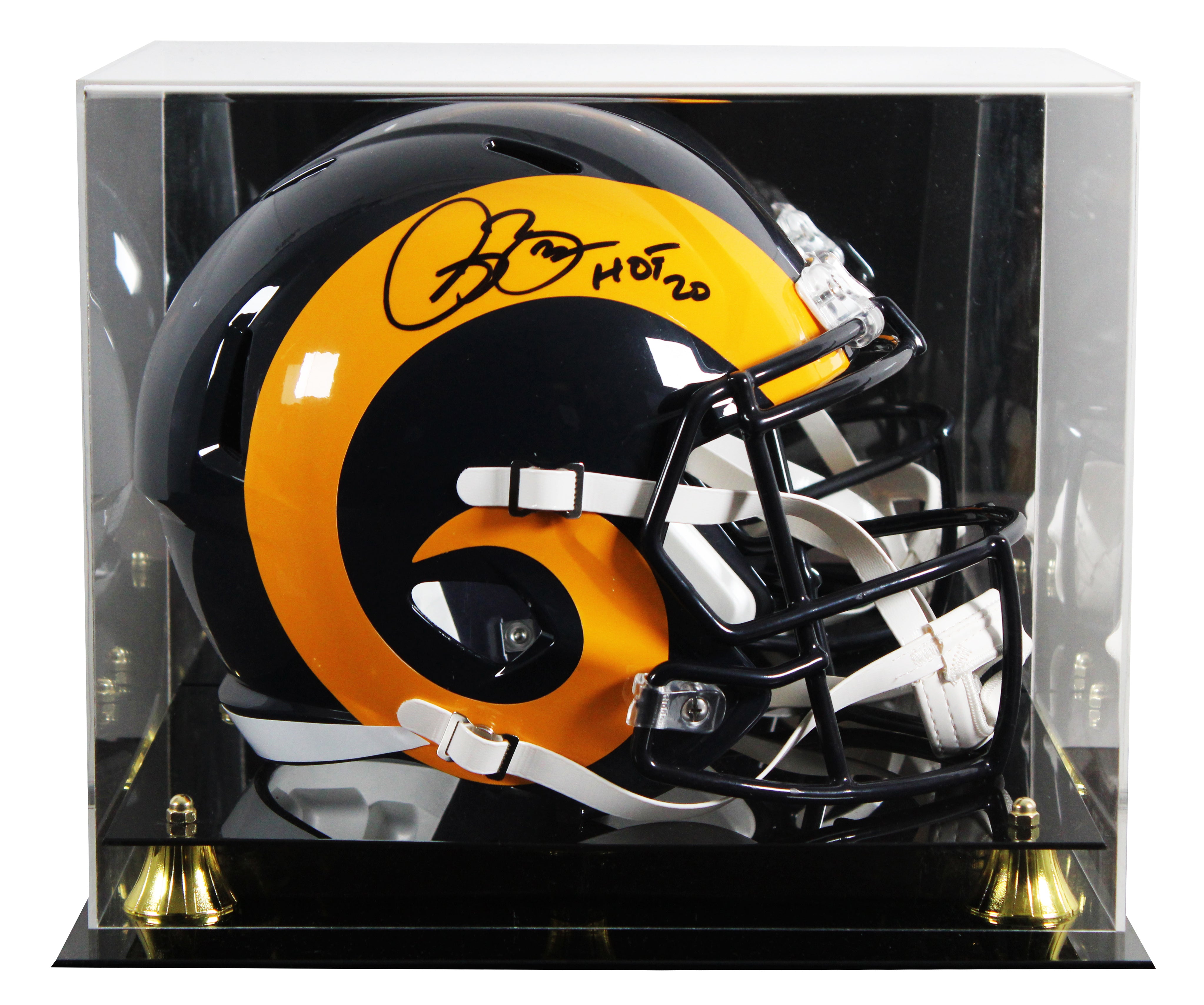 Rams Isaac Bruce "HOF 20" Signed 1981-99 TB F/S Speed Rep Helmet W/ Case BAS Wit