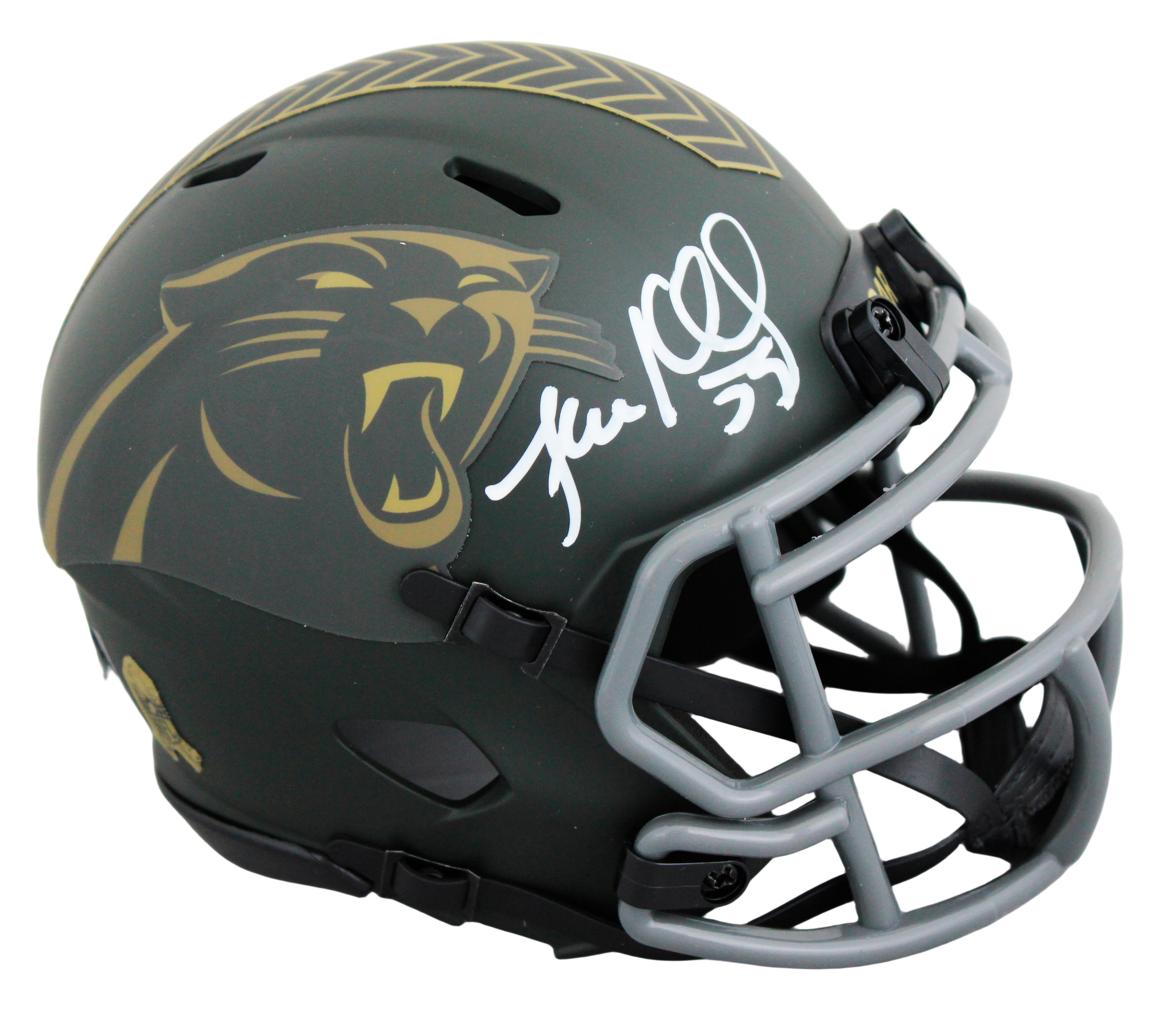 Panthers Luke Kuechly Signed Salute To Service IV Speed Mini Helmet BAS Witness