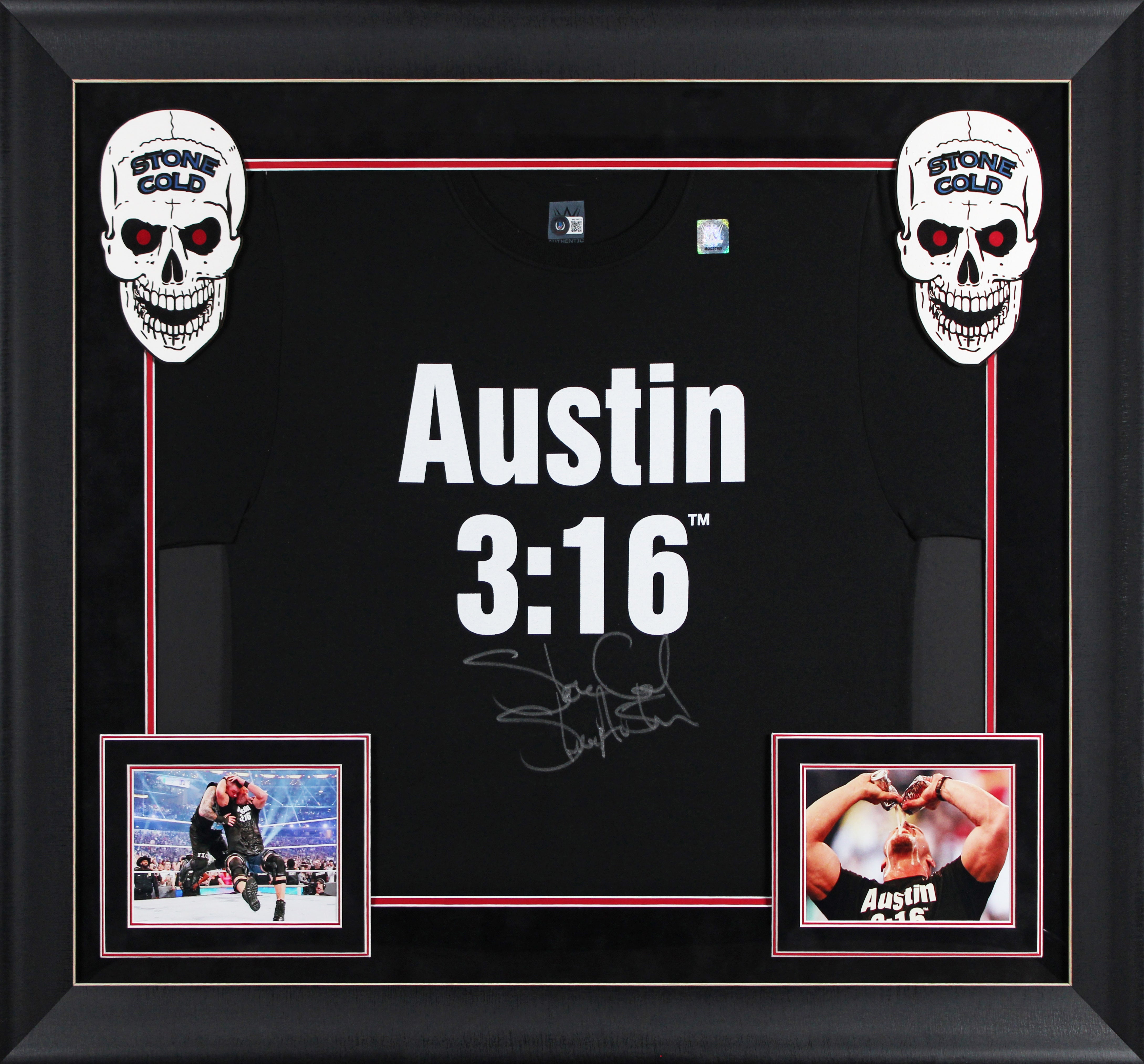Stone Cold Steve Austin Signed Black Austin 3:16 T-Shirt Framed Display BAS Wit