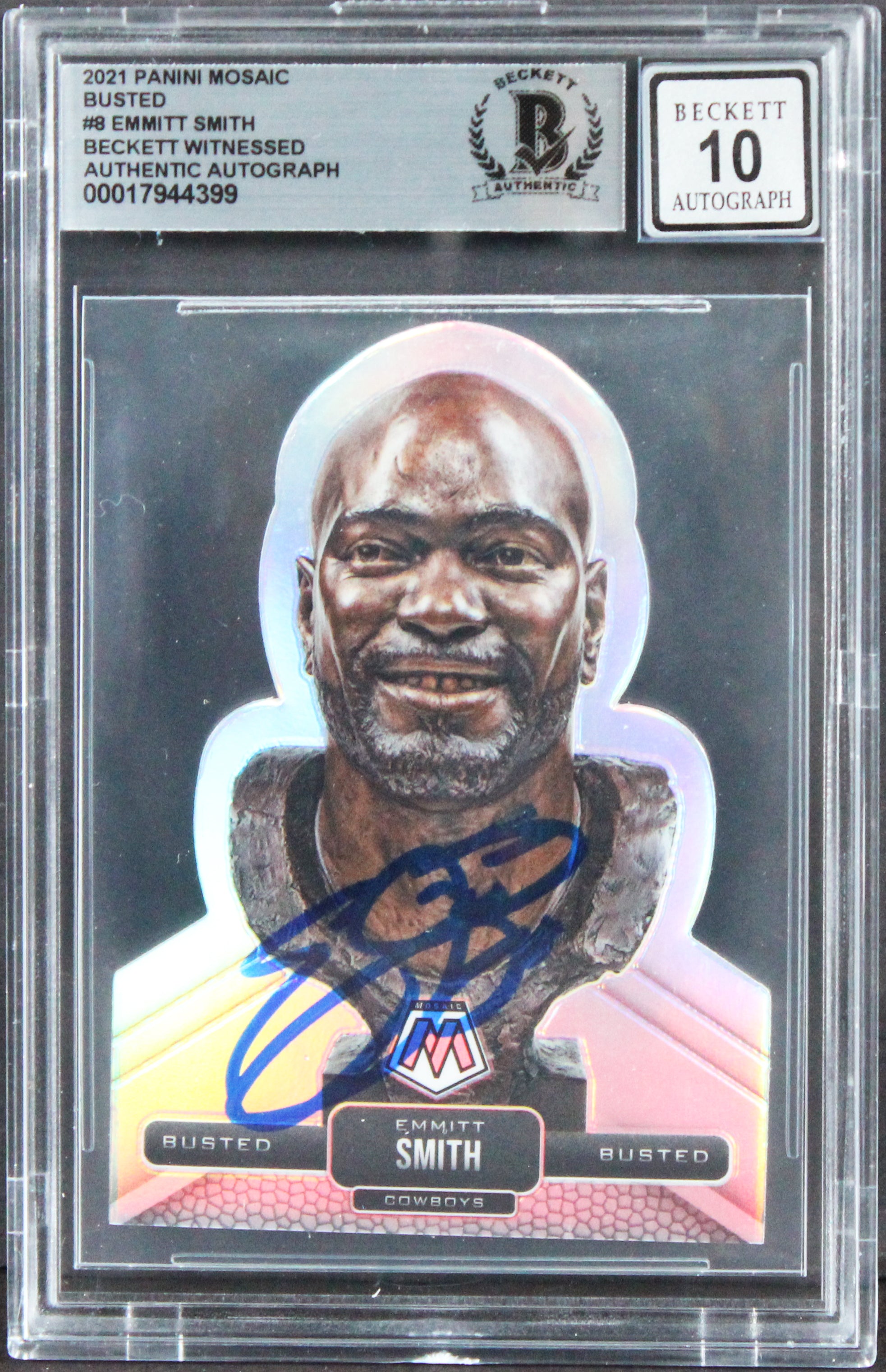 Cowboys Emmitt Smith Signed 2022 Panini Mosaic Busted #8 Card Auto 10! BAS Slab