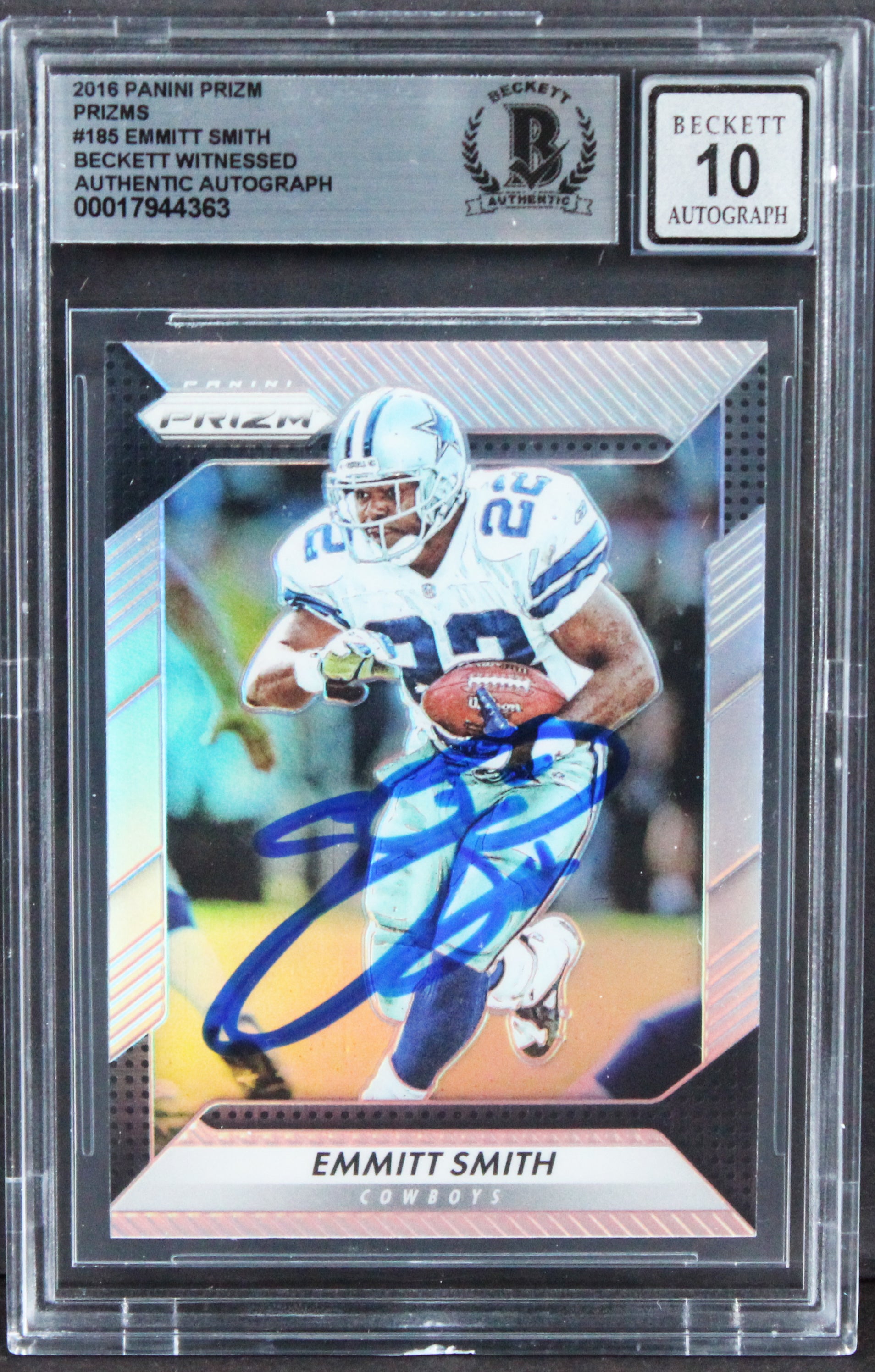 Cowboys Emmitt Smith Signed 2016 Panini Prizm #185 Card Auto 10! BAS Slabbed