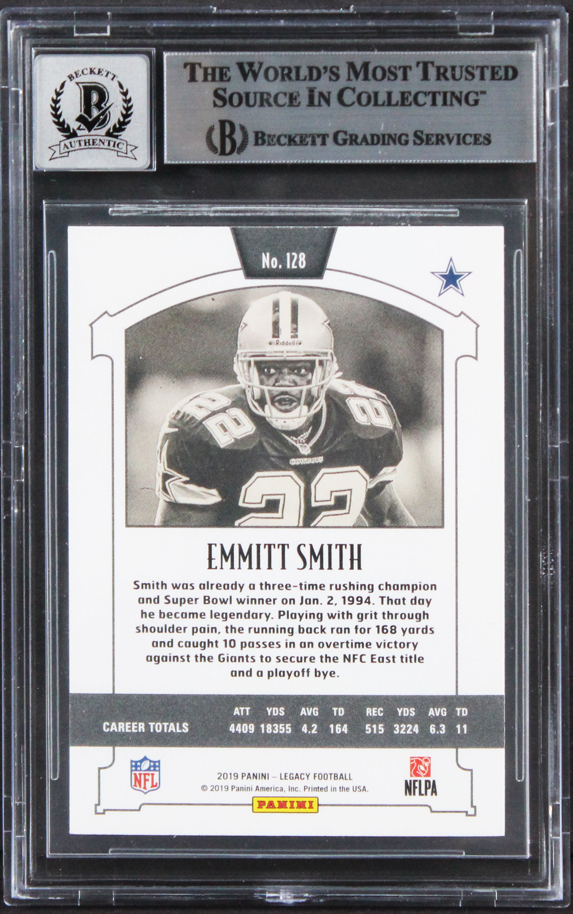 Cowboys Emmitt Smith Signed 2019 Panini Legacy #128 Card Auto 10! BAS Slabbed