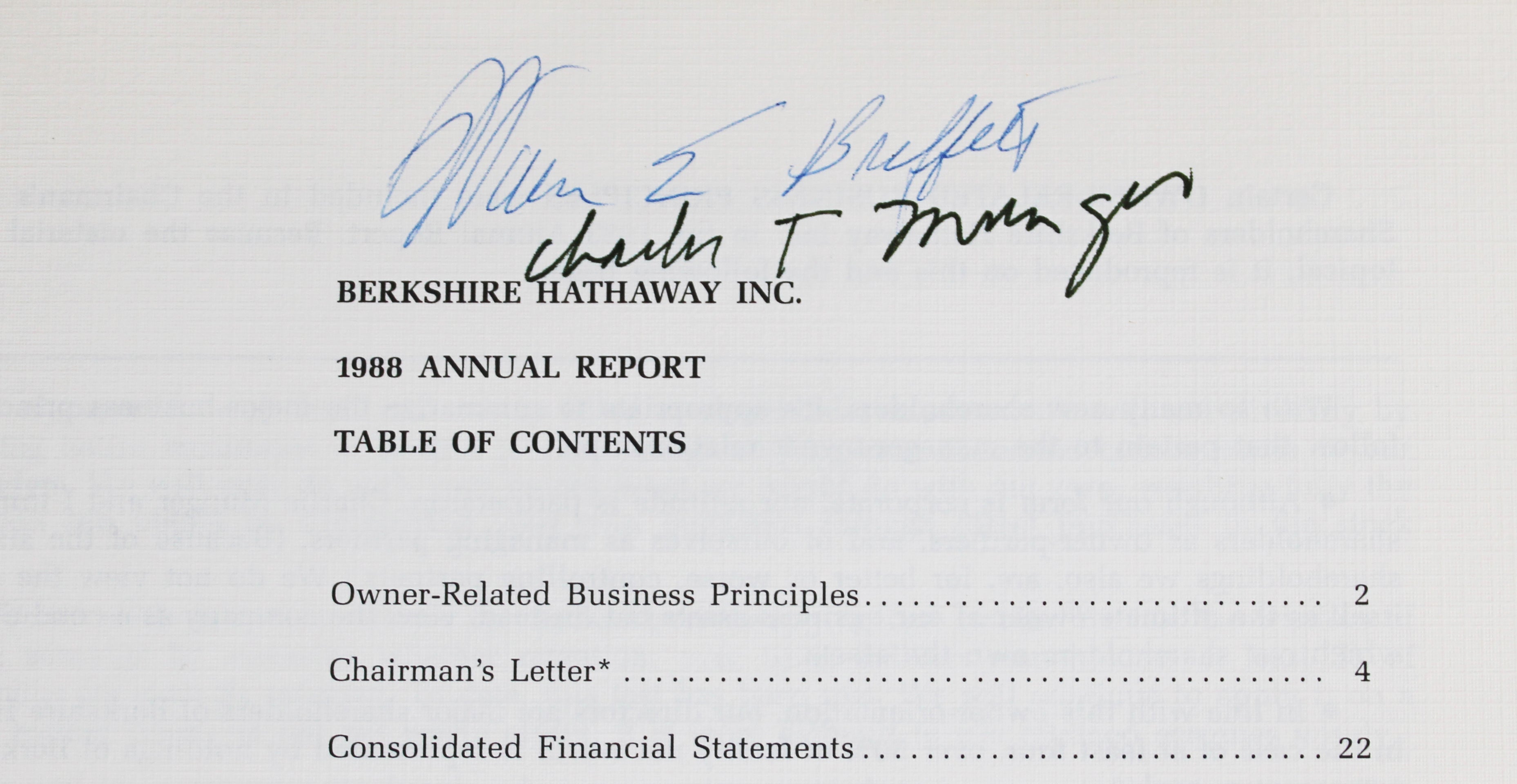 Warren Buffet & Charlie Munger Signed Berkshire Hathaway Annual Report PSA LOA