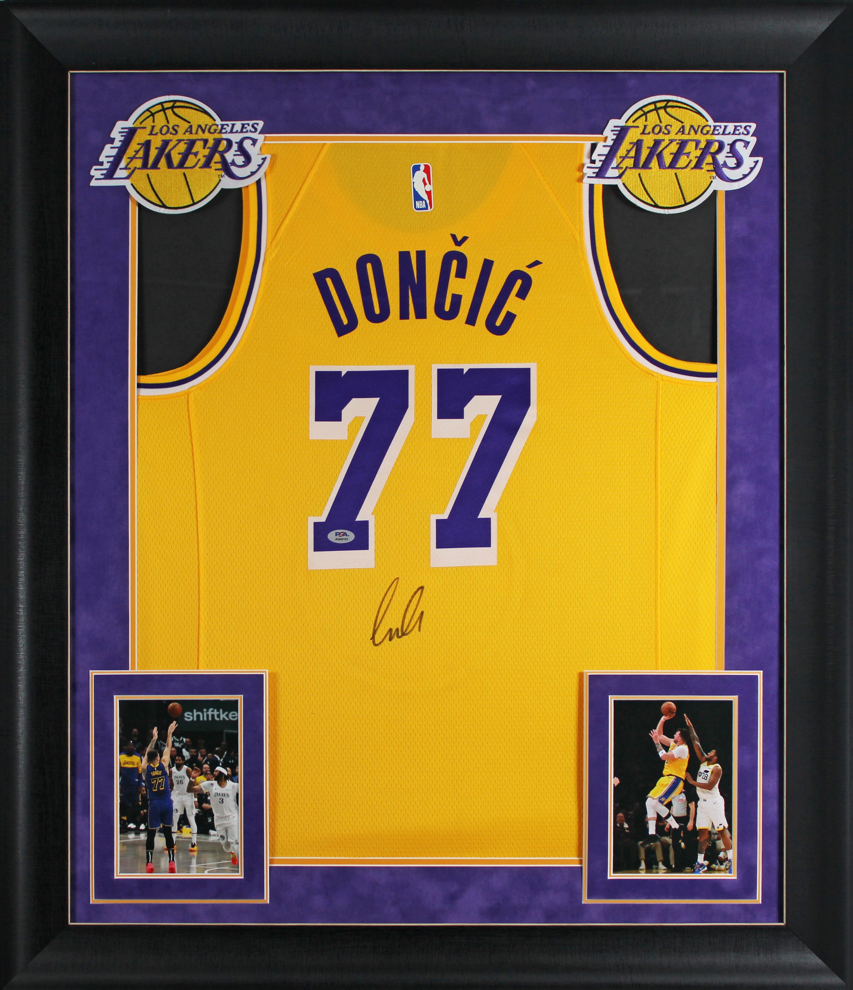 Lakers Luka Doncic Signed Yellow Nike Swingman Framed Jersey PSA/DNA #AQ49103