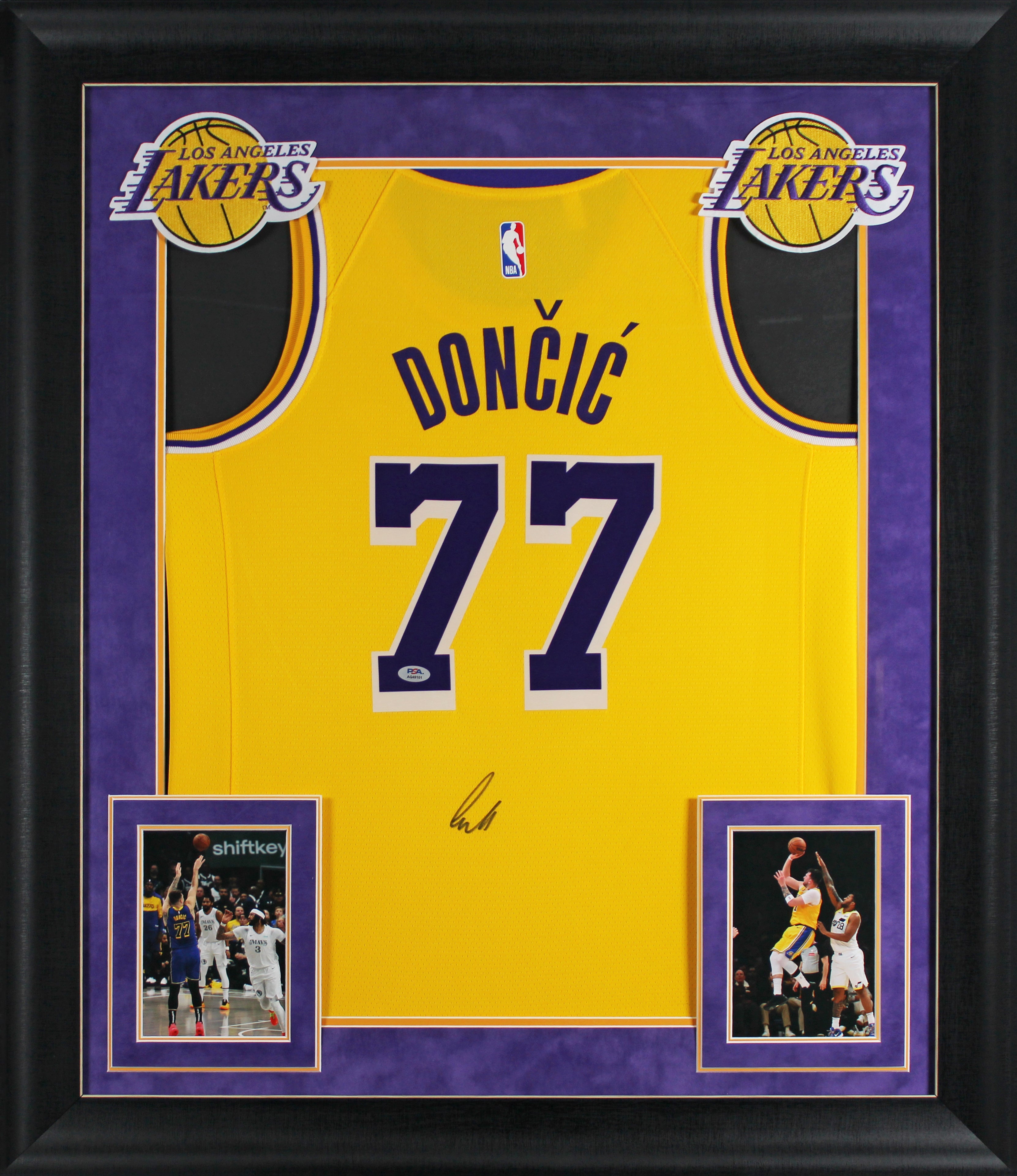 Lakers Luka Doncic Signed Yellow Nike Swingman Framed Jersey PSA/DNA #AQ49101