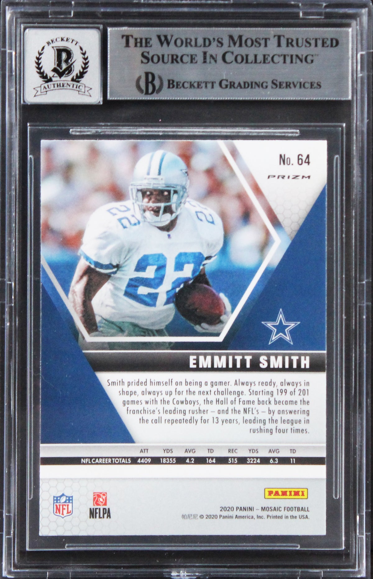 Emmitt Smith Signed 2020 Panini Mosaic Camo Pink #64 Card Auto 10! BAS Slabbed