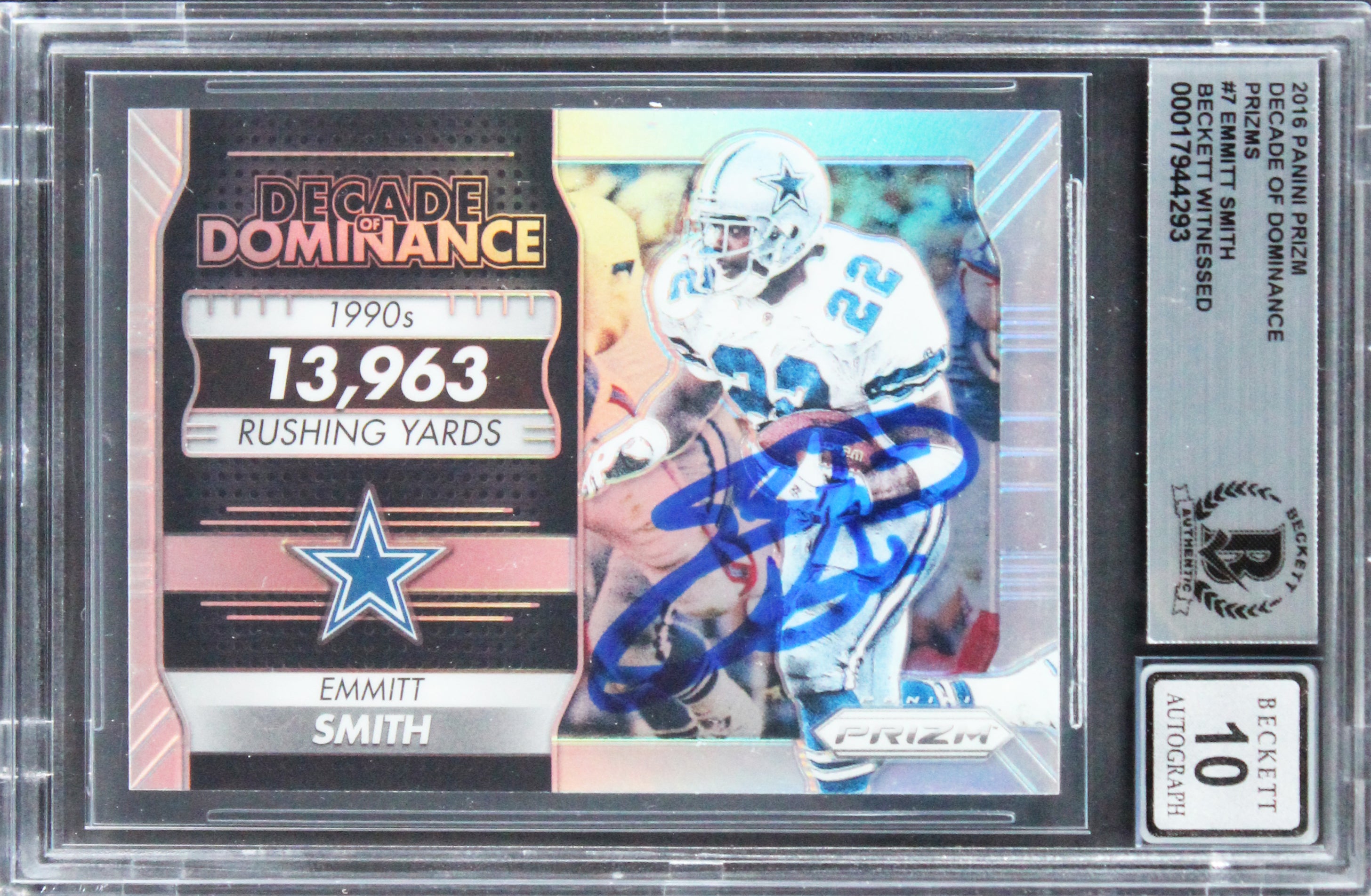 Cowboys Emmitt Smith Signed 2016 Panini Prizm DOD #7 Card Auto 10! BAS Slabbed