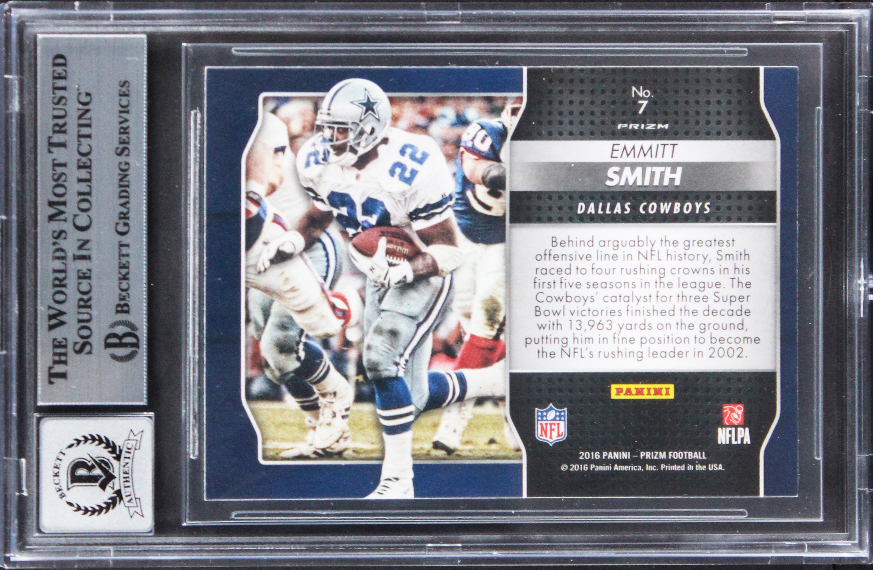 Cowboys Emmitt Smith Signed 2016 Panini Prizm DOD #7 Card Auto 10! BAS Slabbed