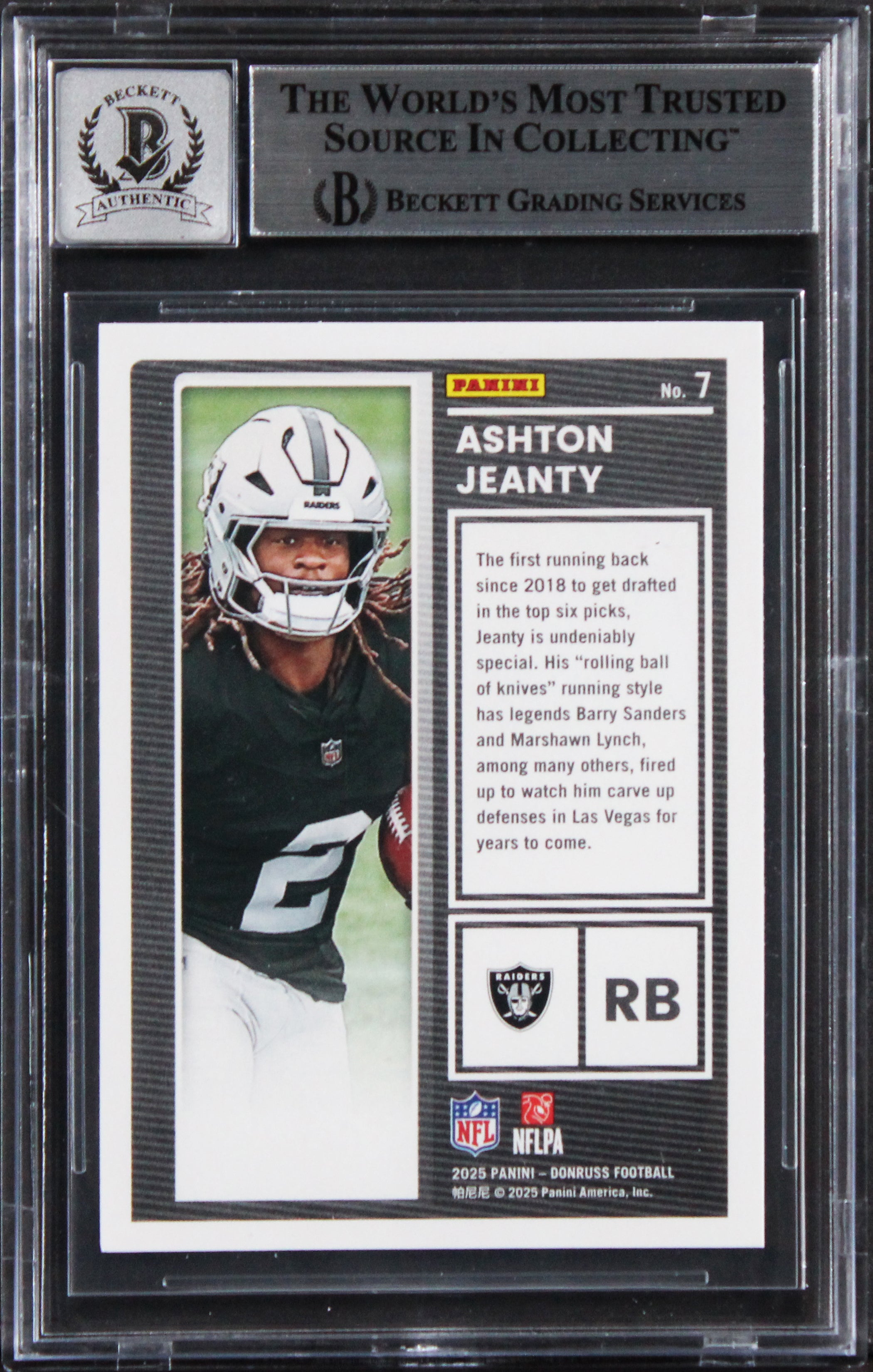 Raiders Ashton Jeanty Signed 2025 Donruss The Rookies #7 Card Auto 10! BAS Slab