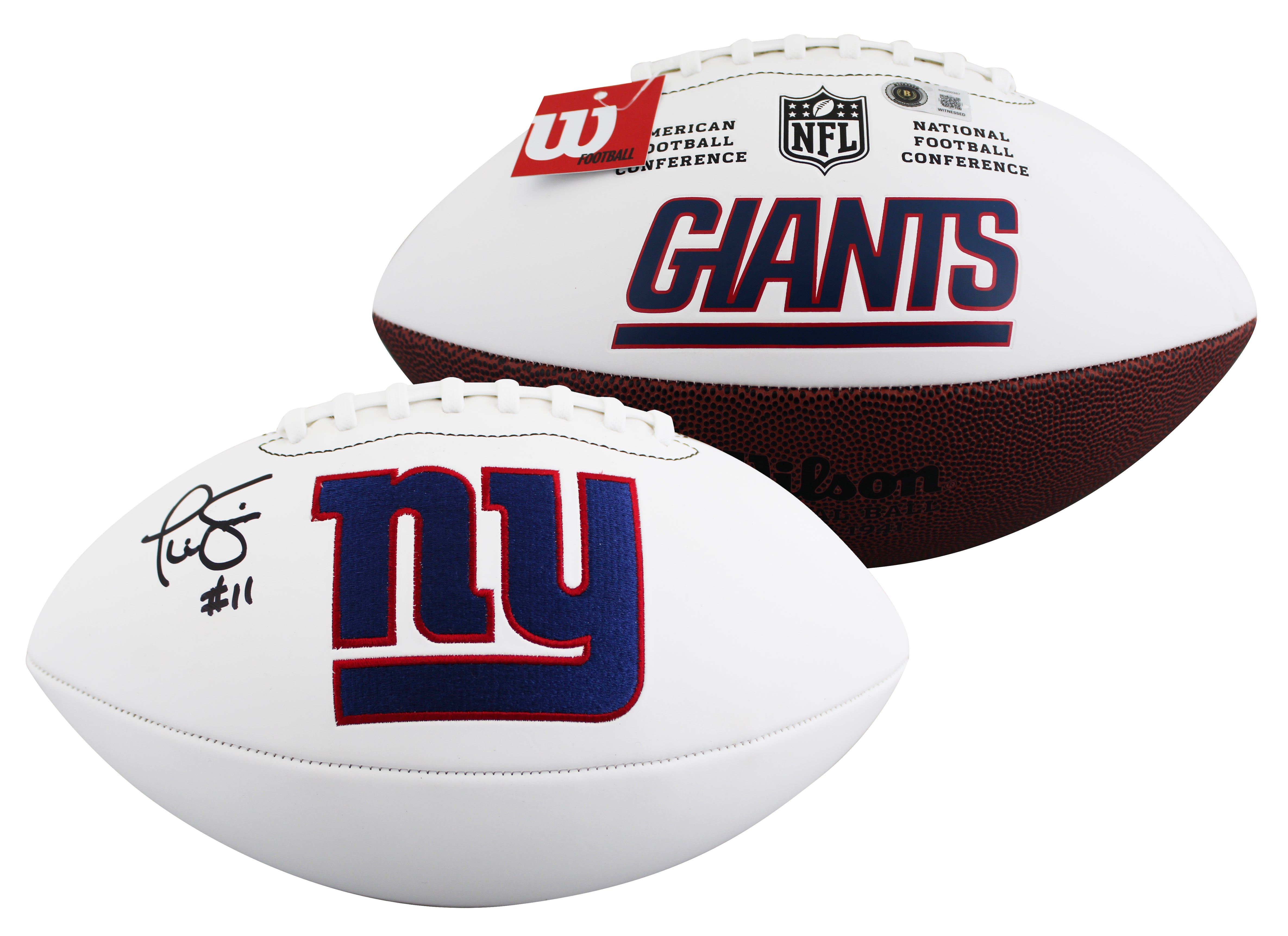 Giants Phil Simms Signed Wilson White Panel Logo Football W/ Case BAS Witnessed