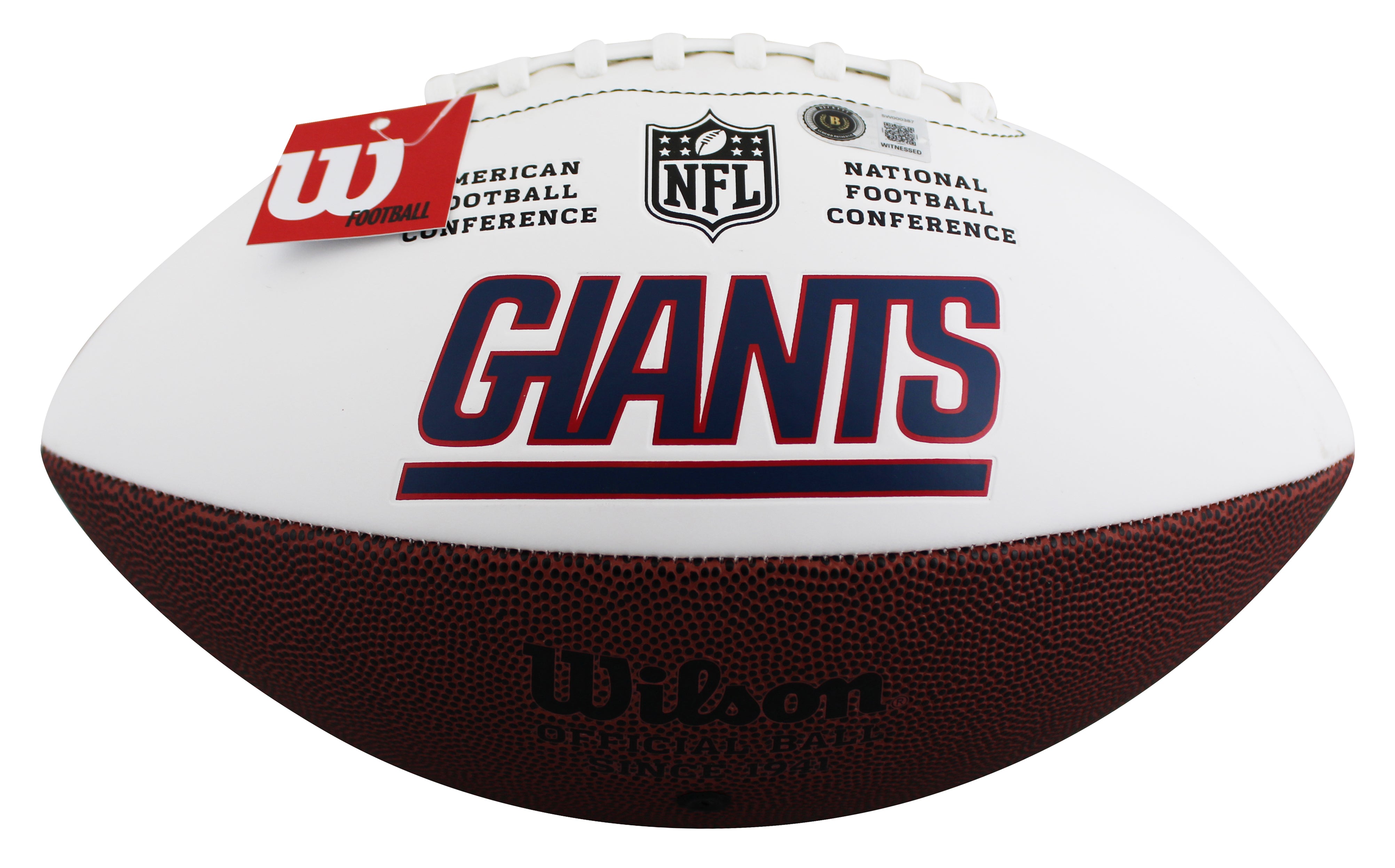 Giants Phil Simms Signed Wilson White Panel Logo Football W/ Case BAS Witnessed