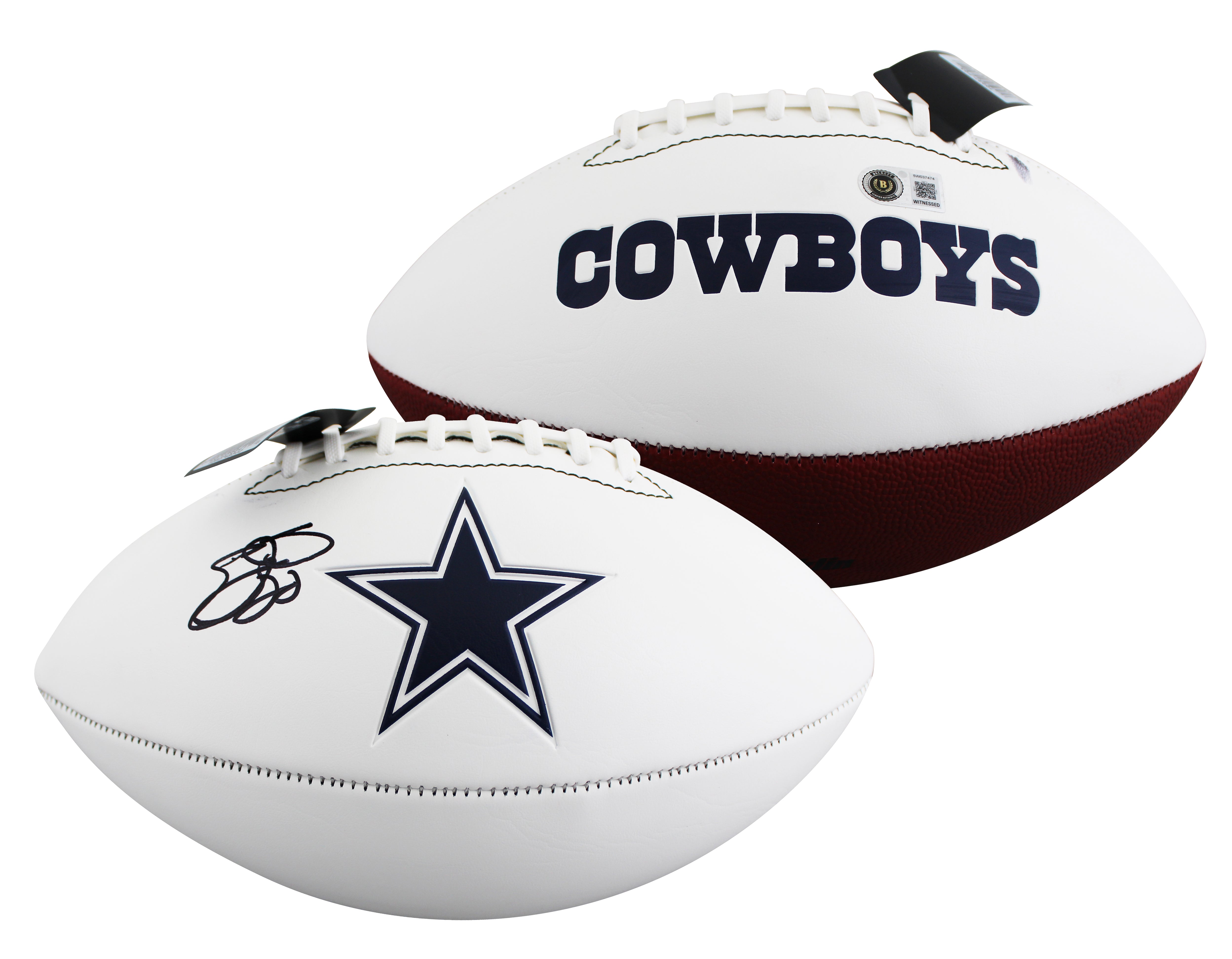 Cowboys Emmitt Smith Signed Franklin White Panel Logo Football BAS Witnessed