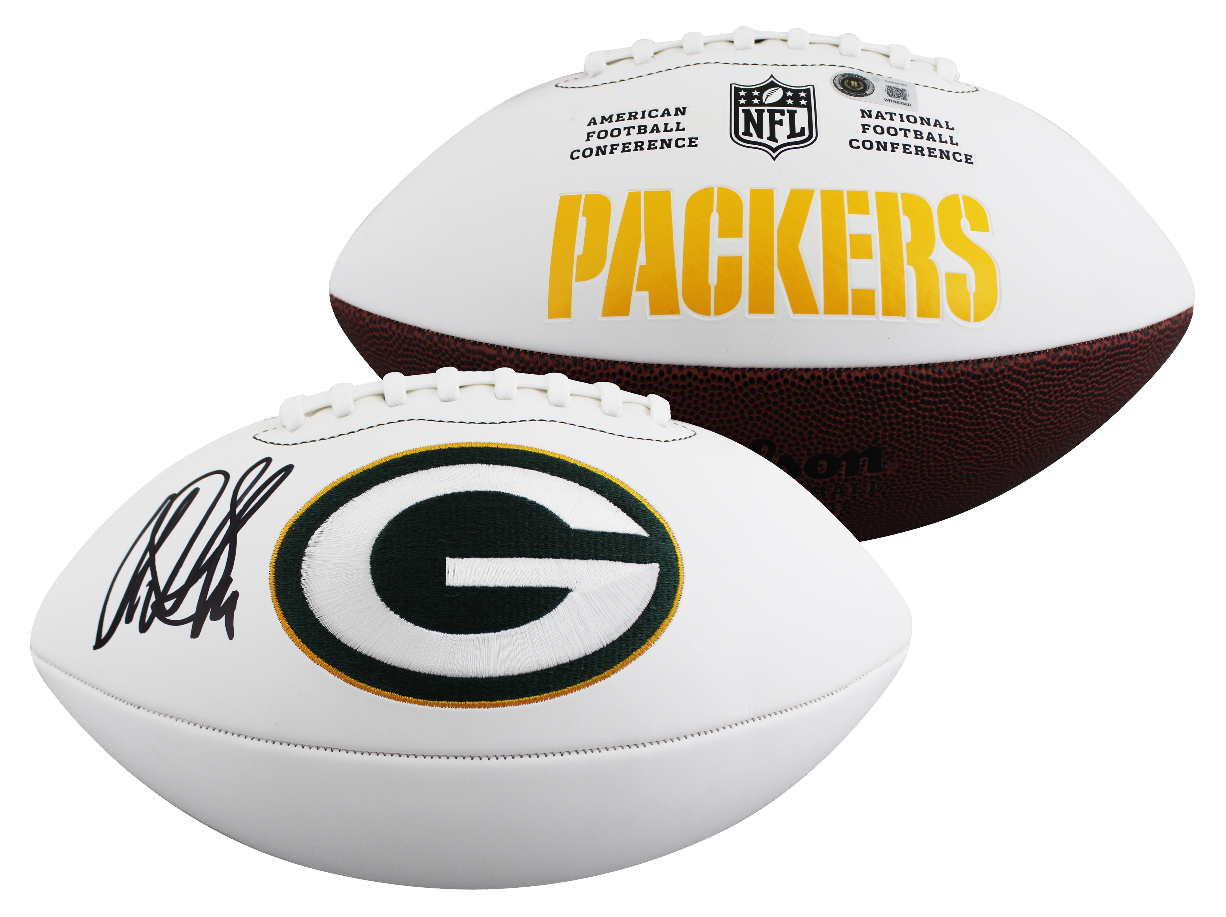Packers Sterling Sharpe Signed Wilson White Panel Logo Football W/ Case BAS Wit