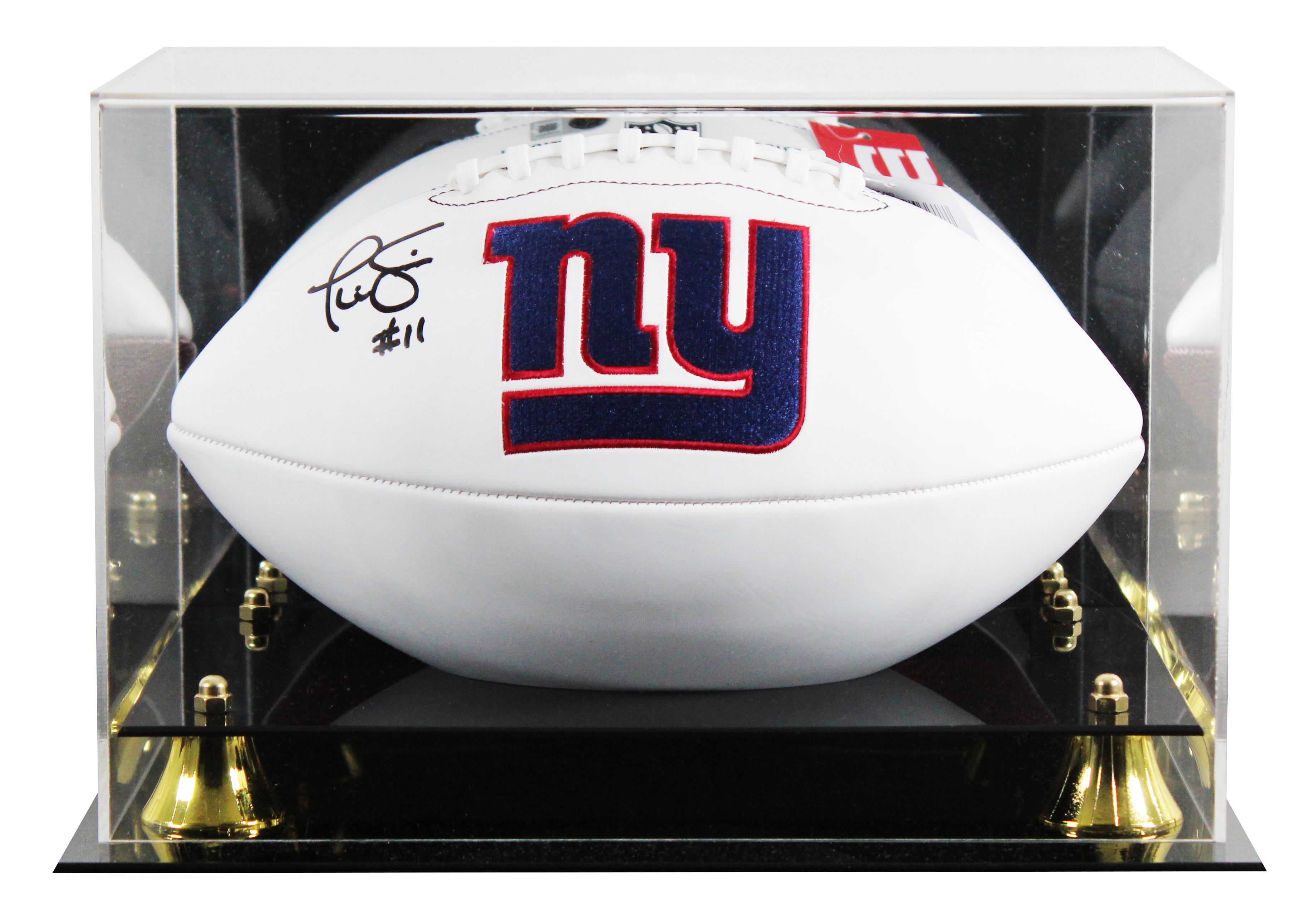 Giants Phil Simms Signed Wilson White Panel Logo Football W/ Case BAS Witnessed
