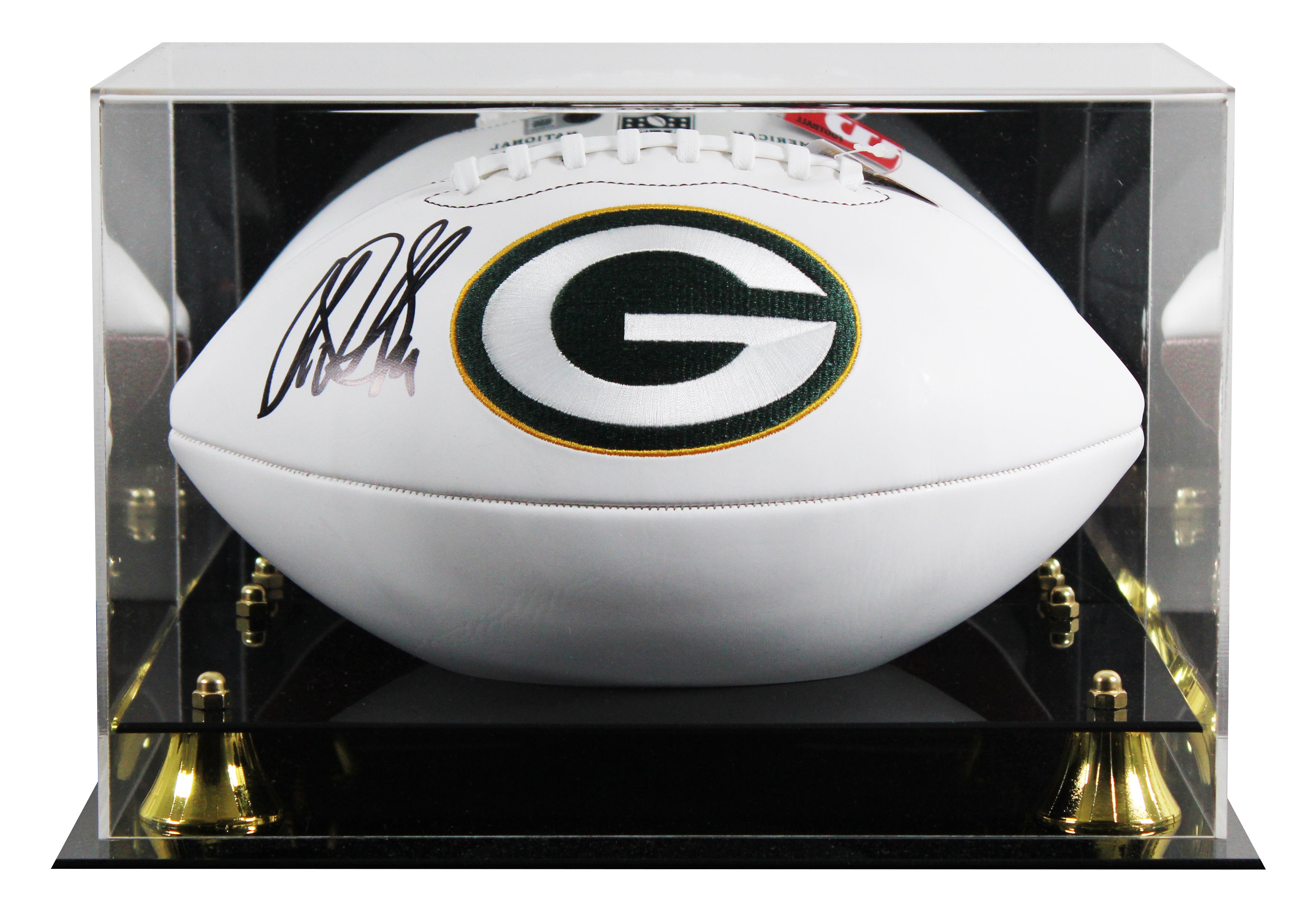 Packers Sterling Sharpe Signed Wilson White Panel Logo Football W/ Case BAS Wit