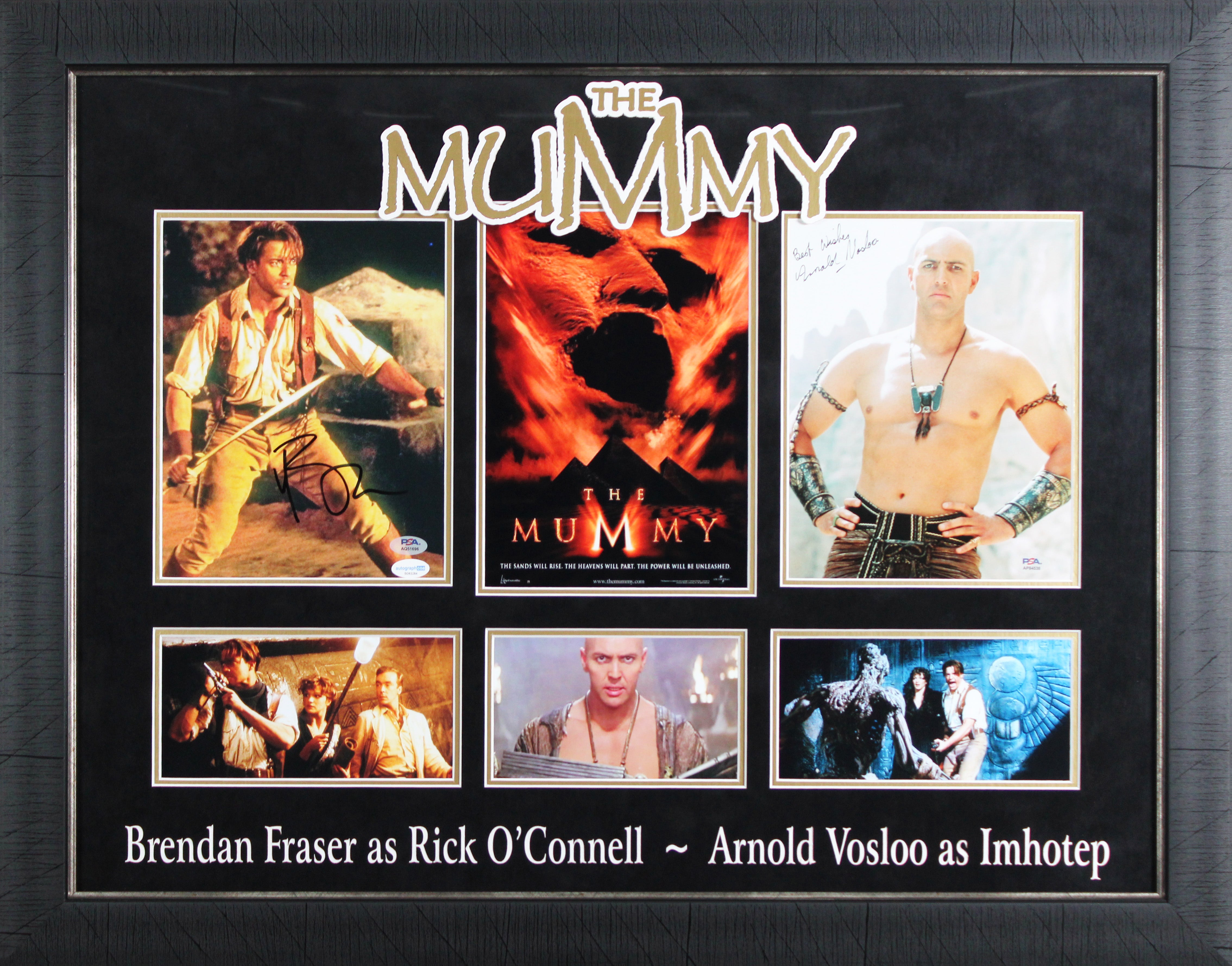 Brendan Frasier & Arnold Vosloo The Mummy Authentic Signed 8x10 Framed Photo PSA