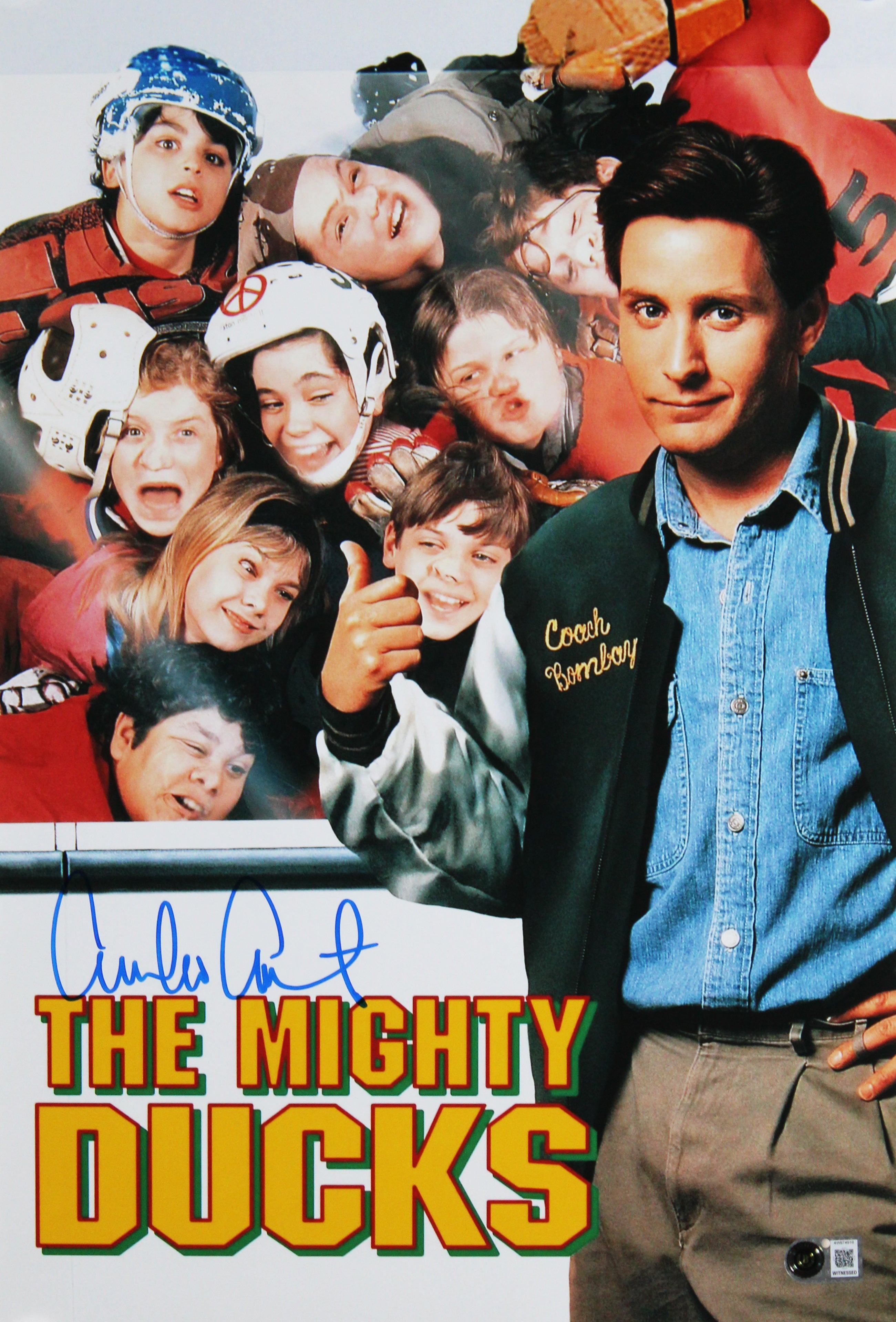 Emilio Estevez The Mighty Ducks Signed 13x19 Mini Movie Poster Photo BAS Witness