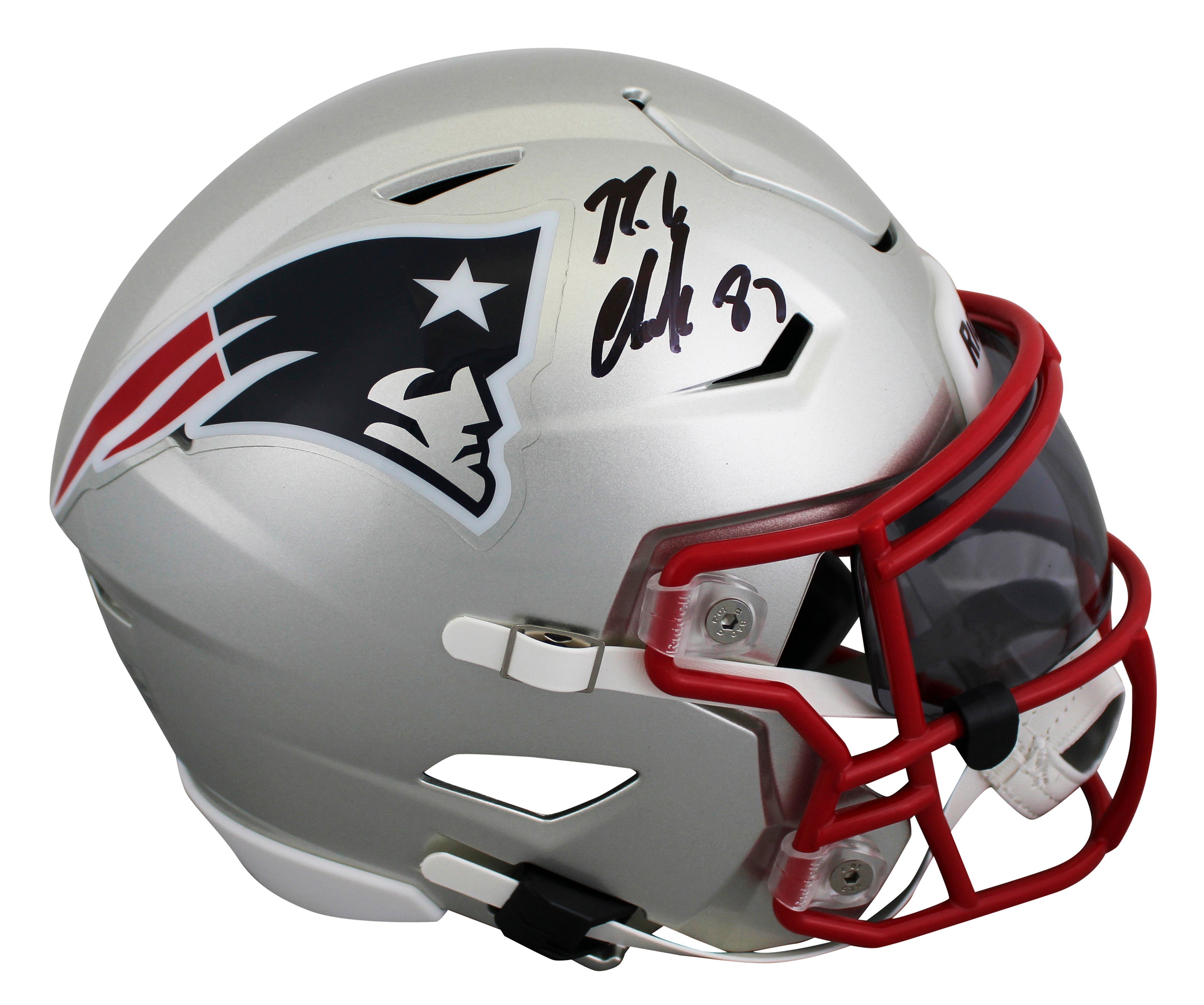 Patriots Rob Gronkowski Signed Flex Midi Replica Mid Size Helmet BAS Witnessed