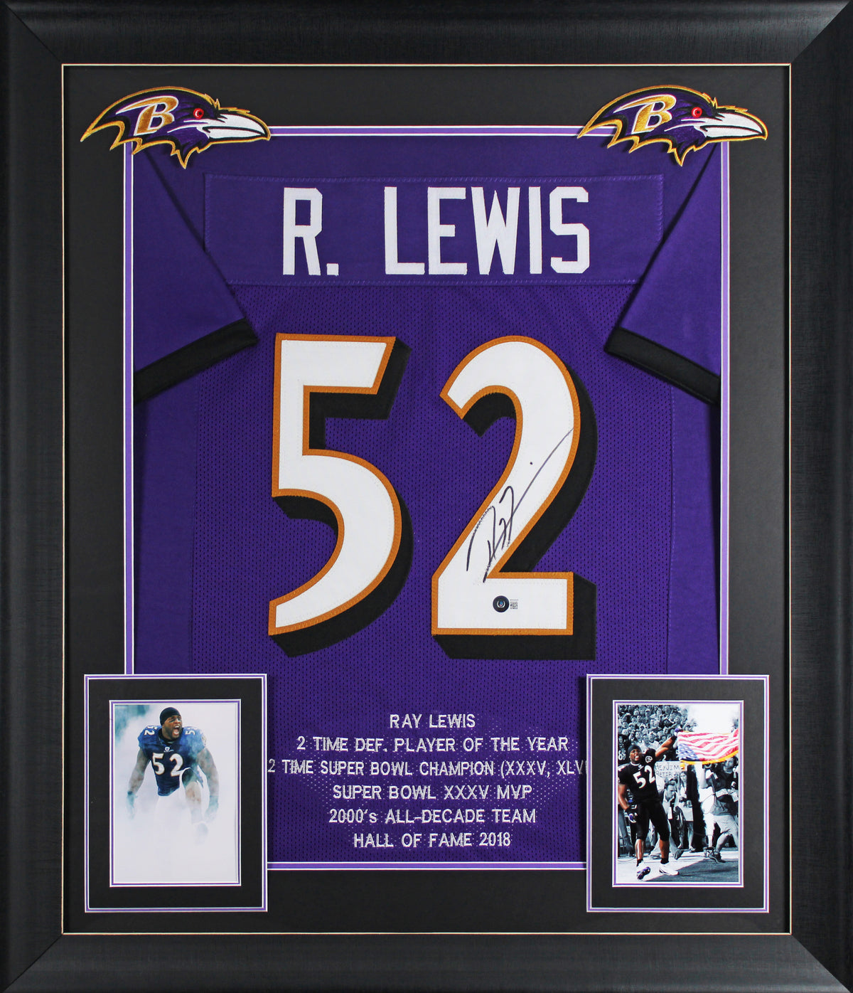 Ray Lewis Authentic Signed Purple Pro Style Stat Framed Jersey BAS Witnessed