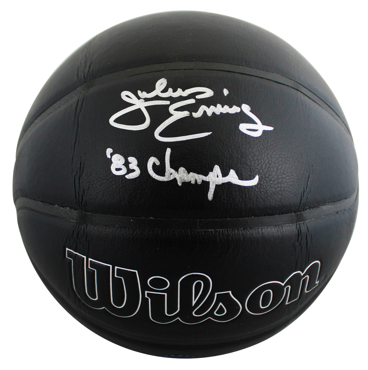 76ers Julius "Dr. J" Erving "83 Champs" Signed Black Logo Basketball JSA Witness
