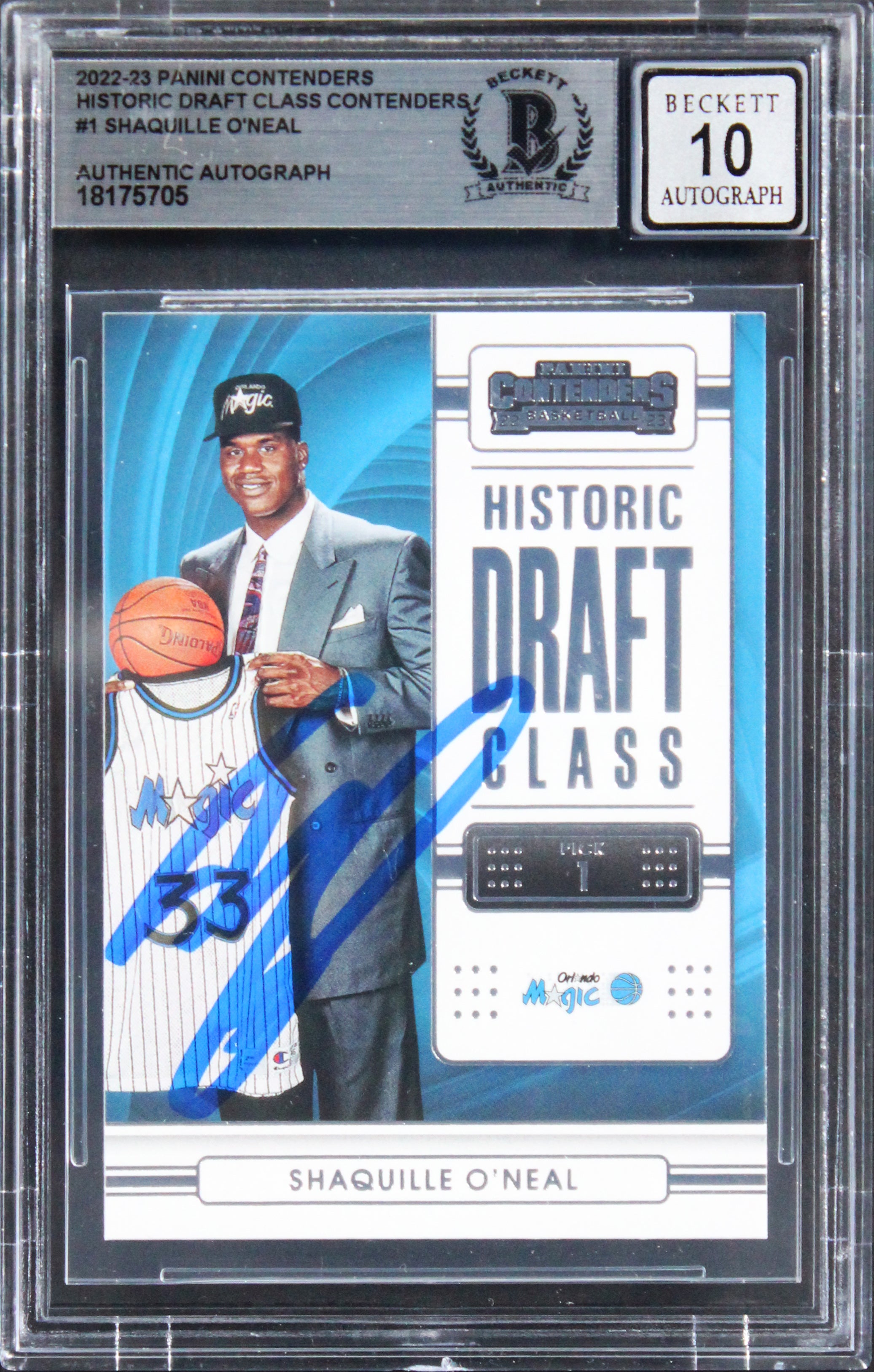 Shaq O'Neal Signed 2022 Panini Contenders Historic DC #1 Card Auto 10! BAS Slab