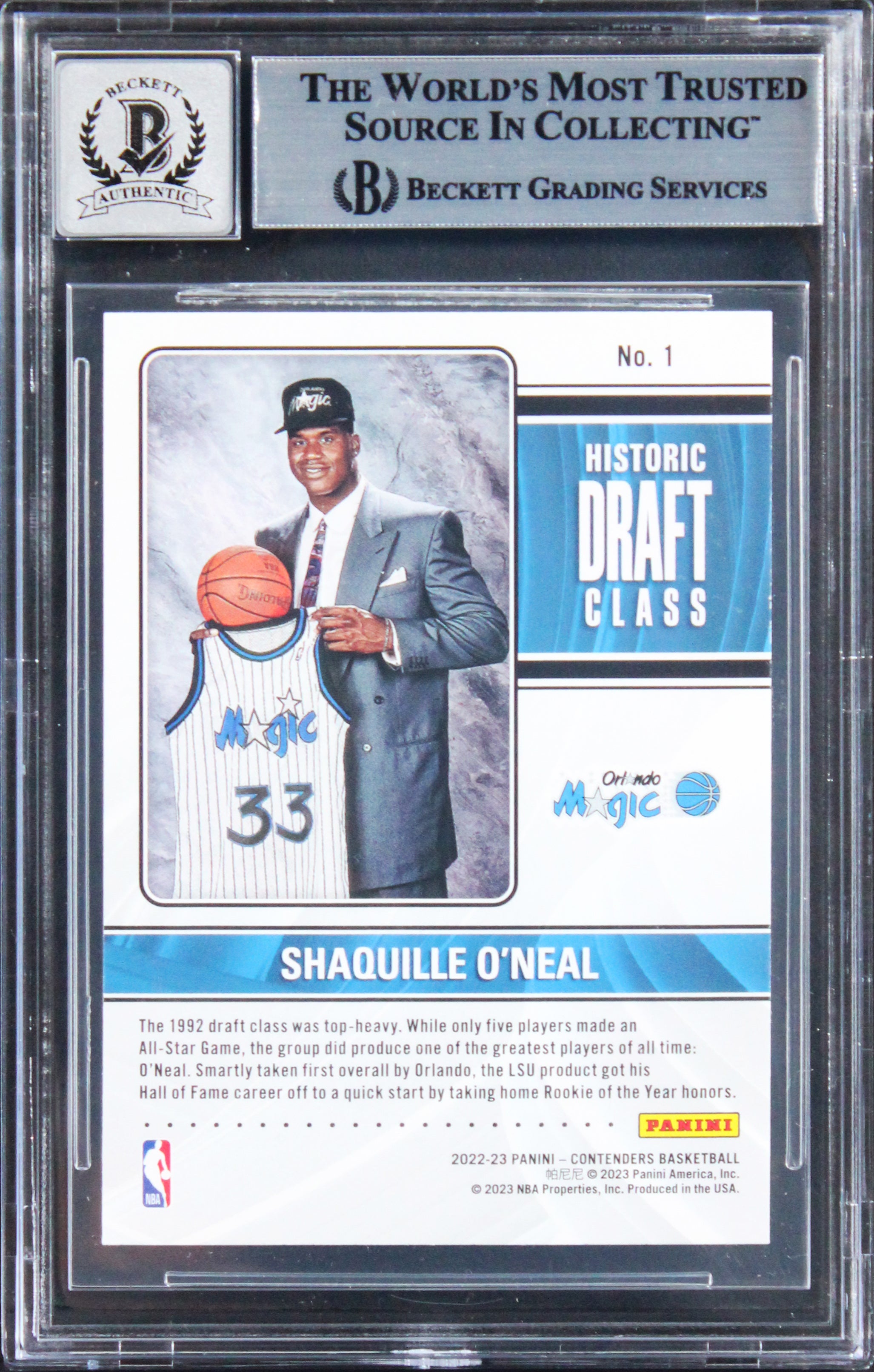 Shaq O'Neal Signed 2022 Panini Contenders Historic DC #1 Card Auto 10! BAS Slab