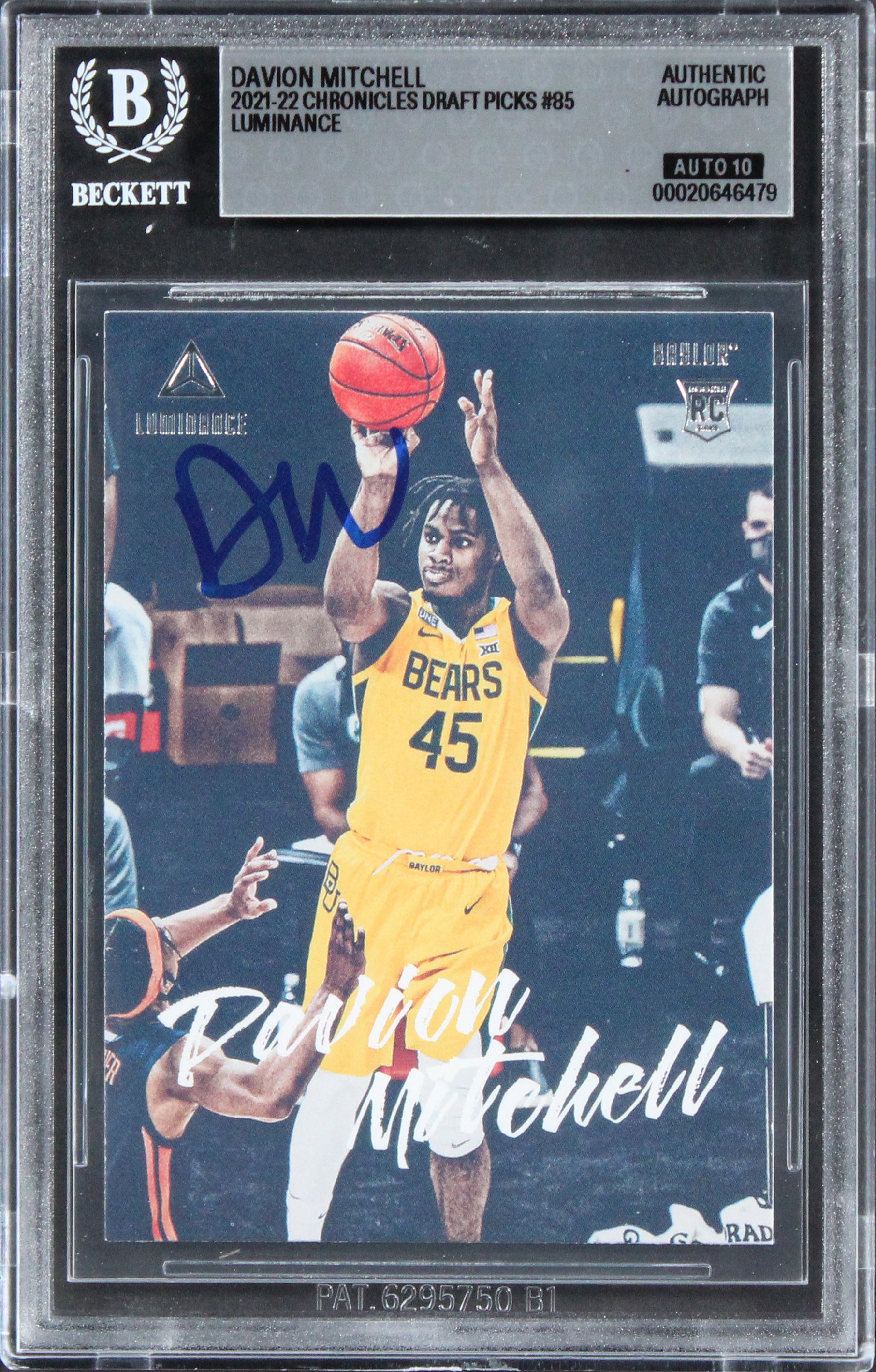 Davion Mitchell Signed 2021 Chronicles DP Lum #85 Rookie Card Auto 10! BAS Slab