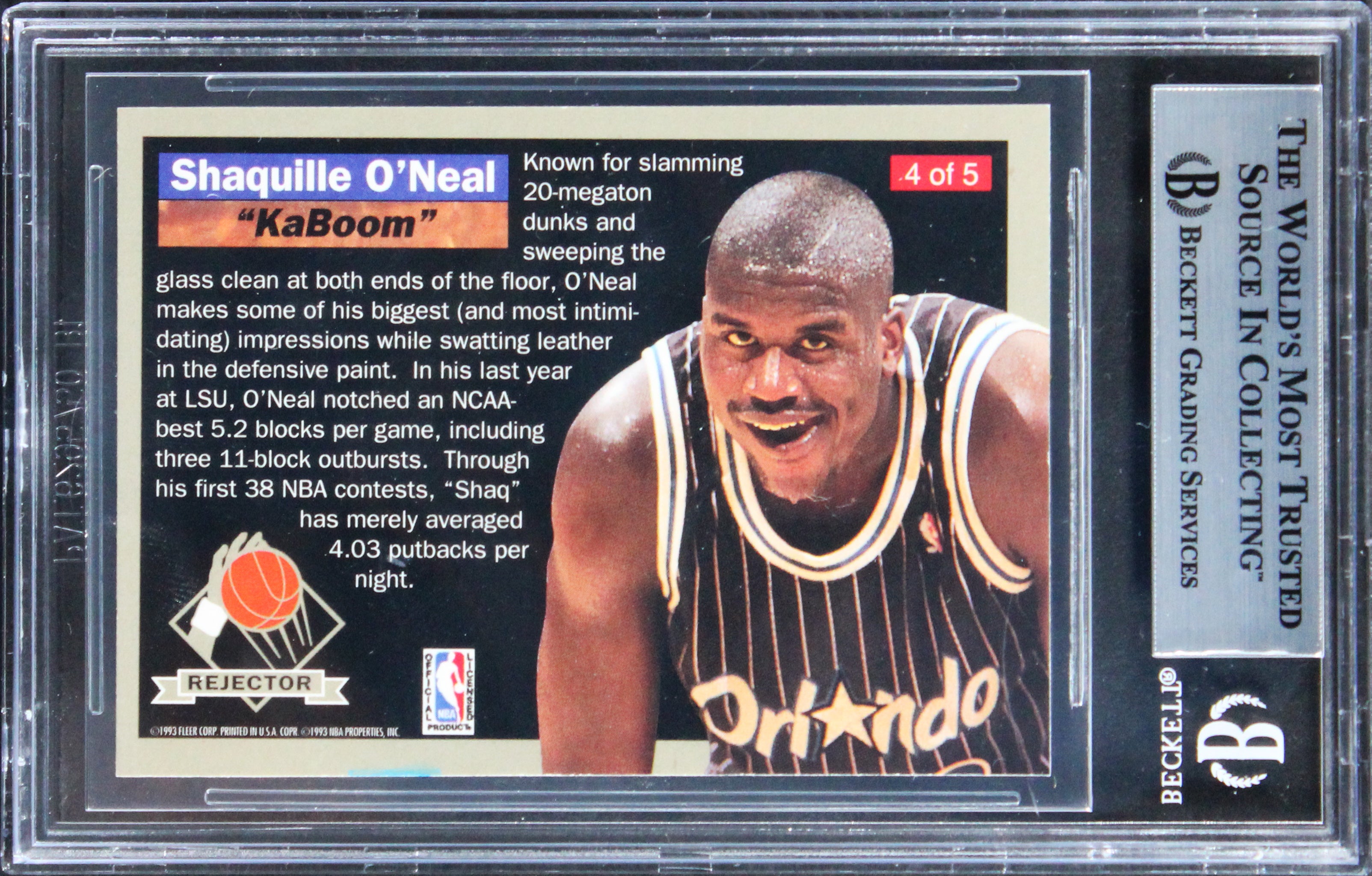 Magic Shaquille O'Neal Signed 1992 Ultra Rejectors #4 Rookie Card BAS Slabbed