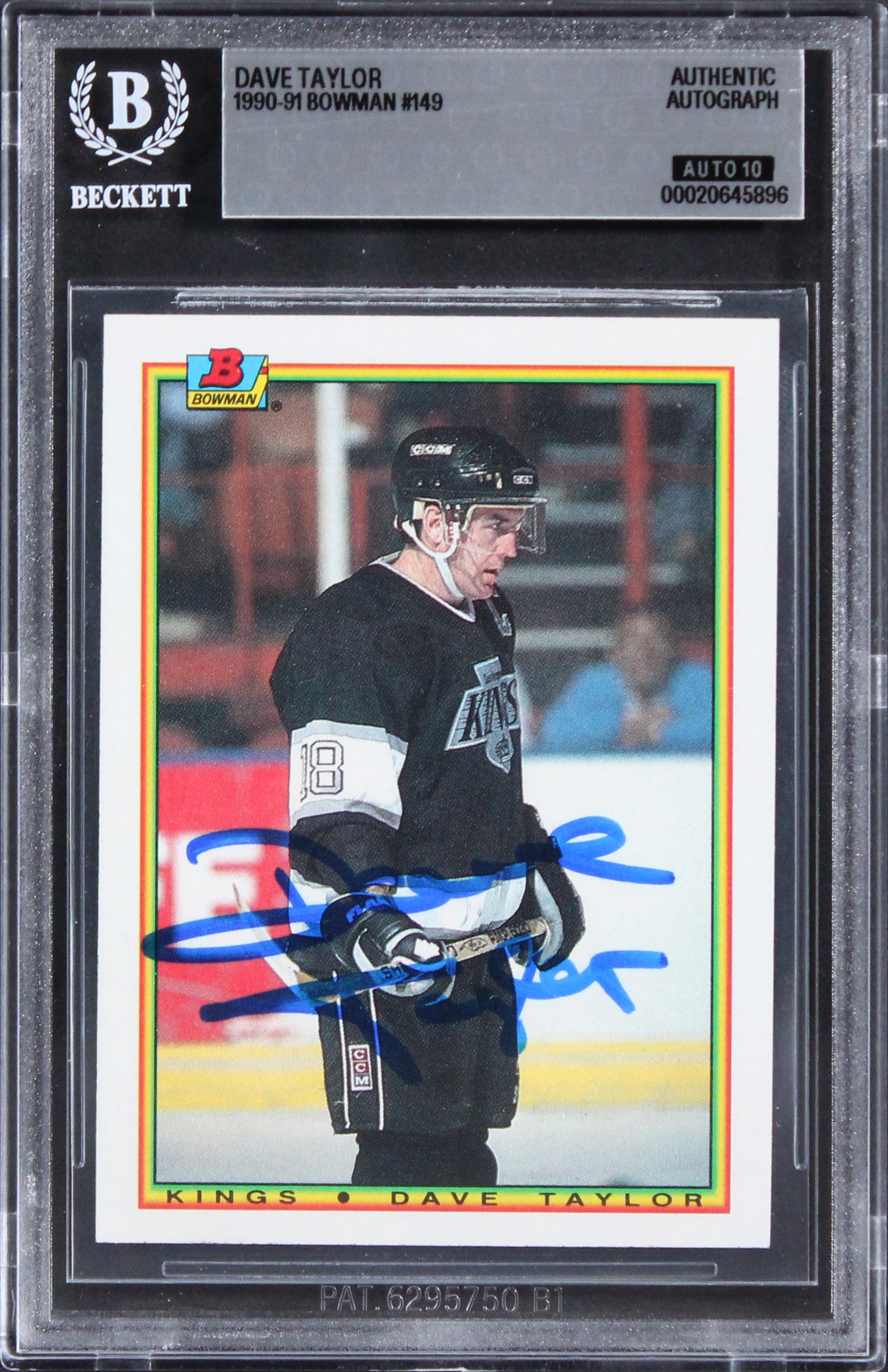 Kings Dave Taylor Signed 1990 Bowman #149 Card Auto Gem Mint 10! BAS Slabbed