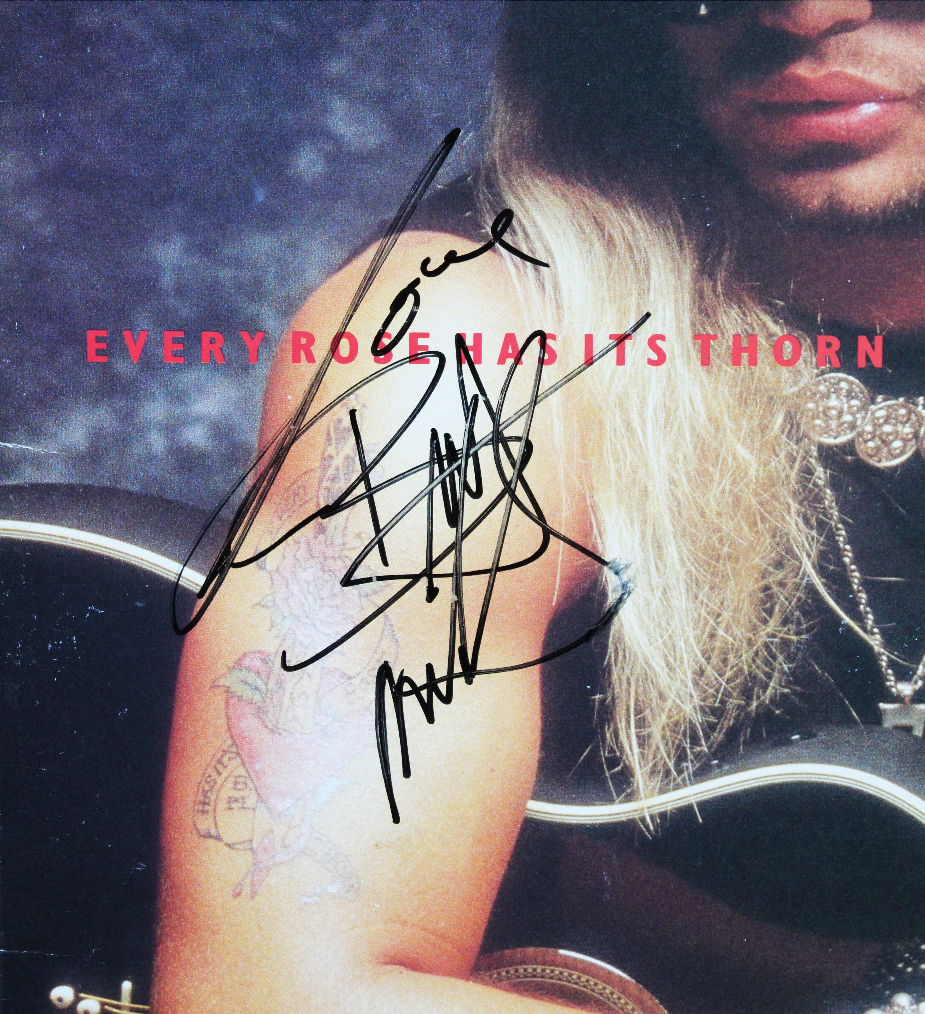 Poison (4) Michaels, DeVille, Dall & Rocket Signed Album w/ Vinyl JSA #CL51539