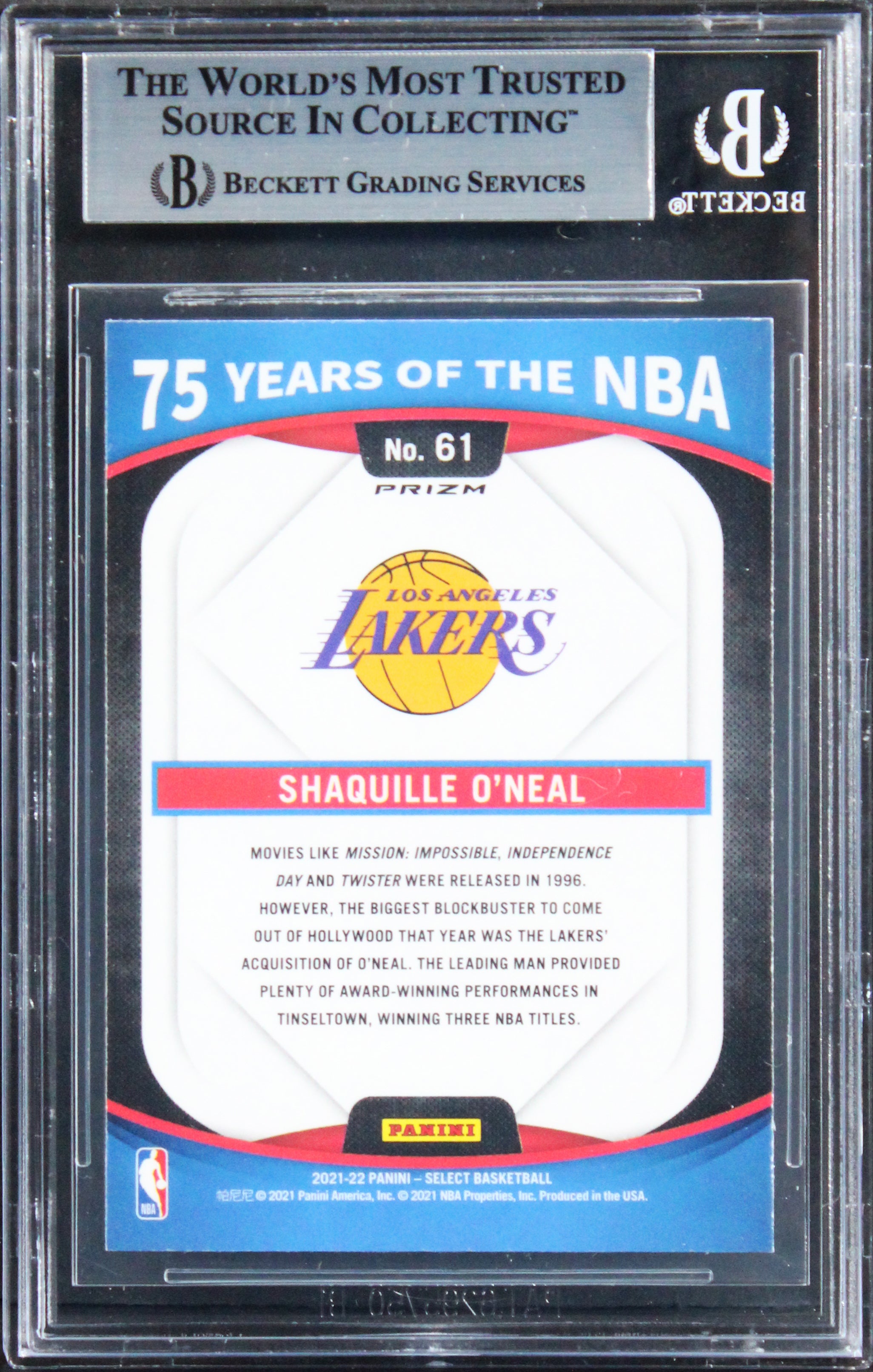 Shaq O'Neal Signed 2021 Select 75 Yrs Of The NBA Prizms Silver #61 Card BAS Slab